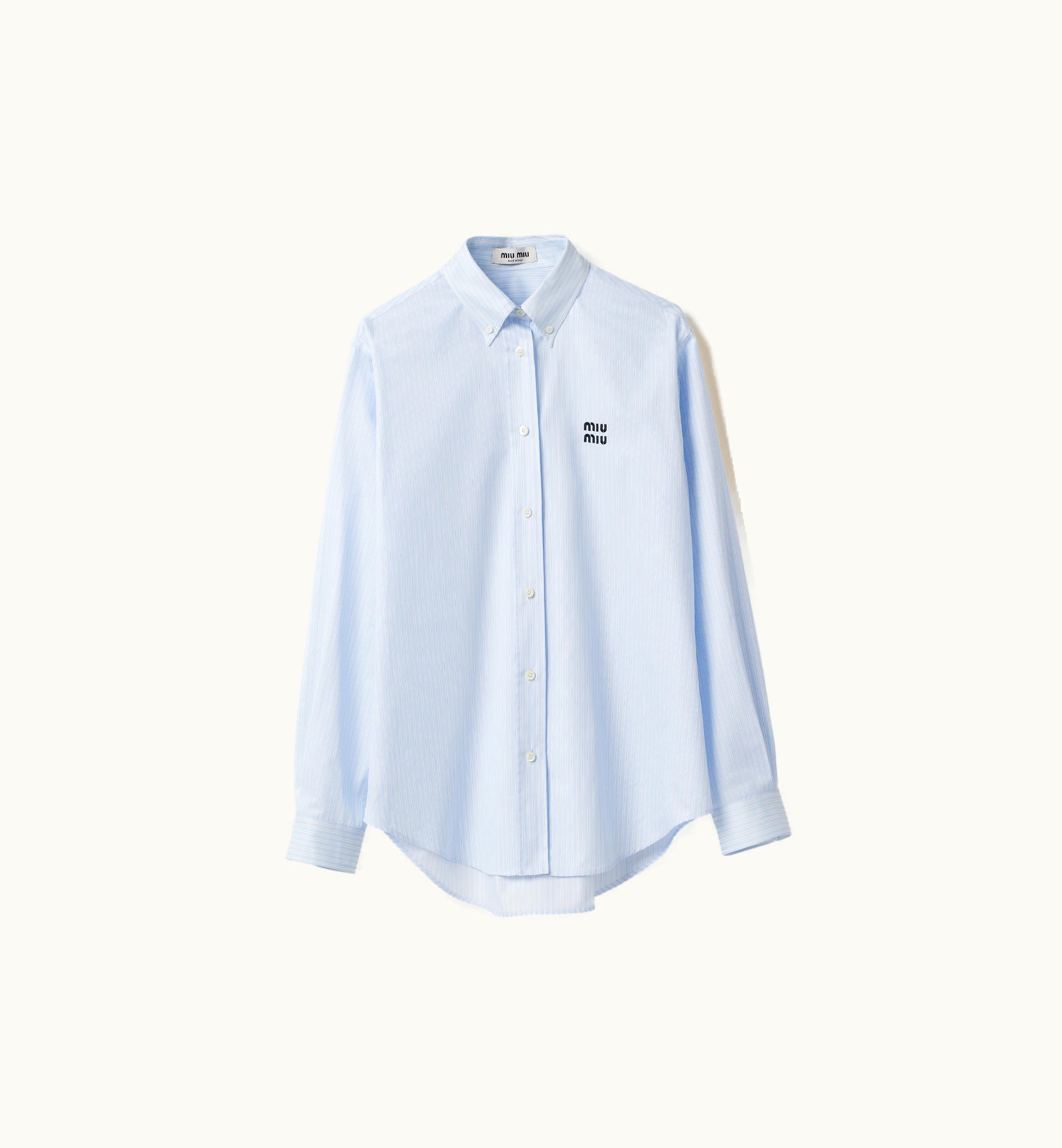 Miu Miu Miu Miu Slim Fit Striped Cotton Shirt Sky Blue / White