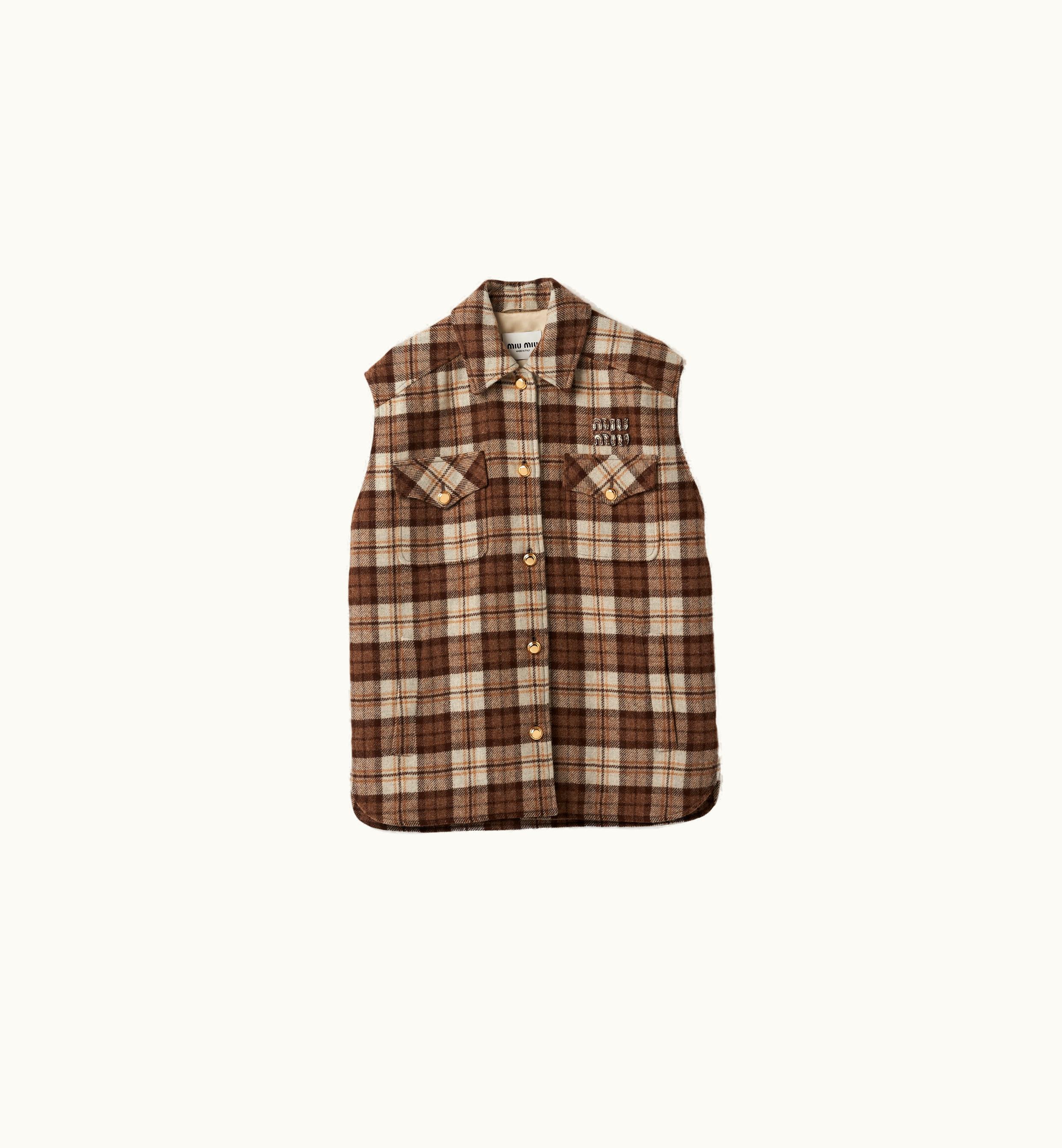 Miu Miu Miu Miu Check Blouson Vest Cocoa Brown