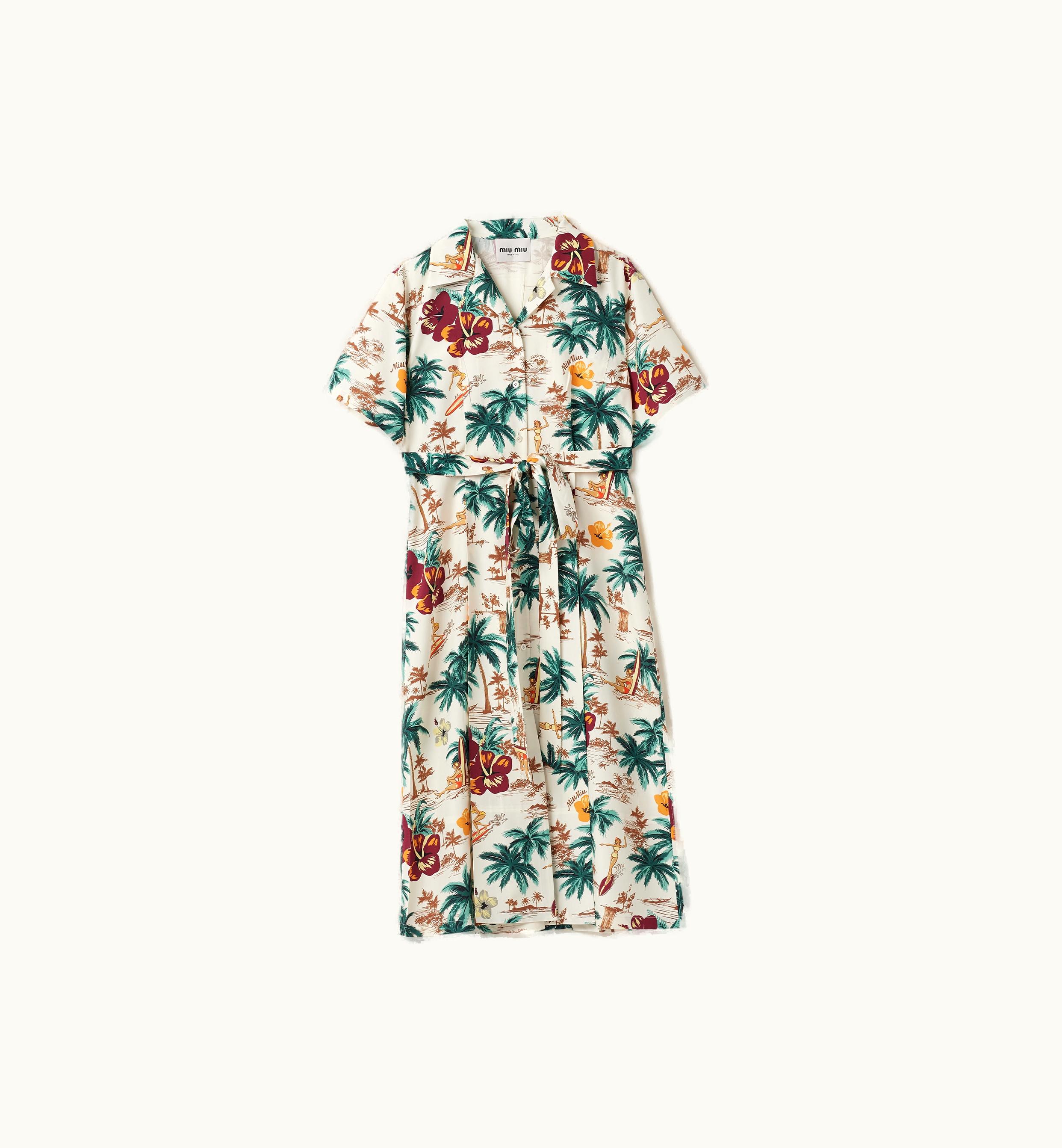 Miu Miu Miu Miu Printed Silk Dress Ivory