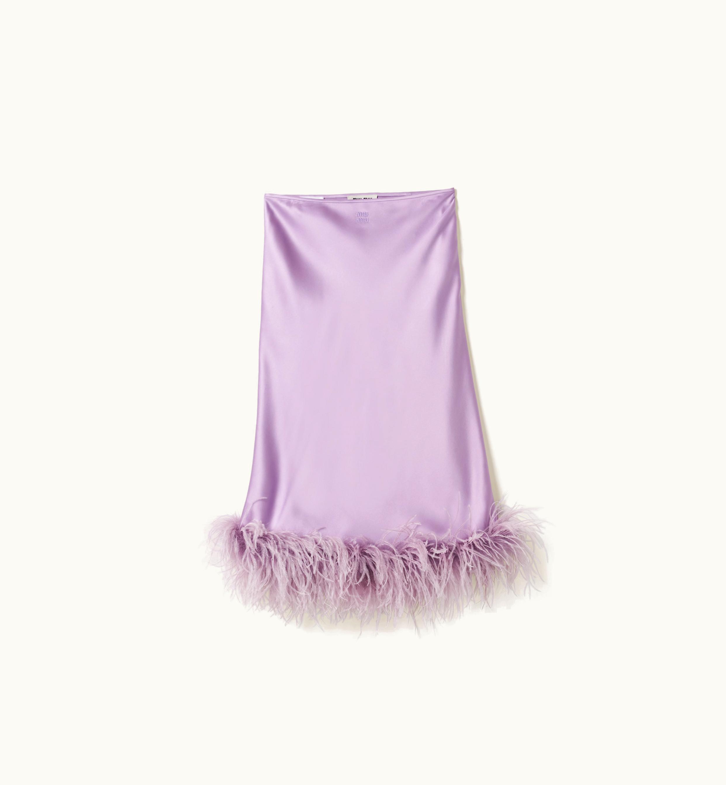 Miu Miu Miu Miu Feather-trimmed Satin Skirt Lilac