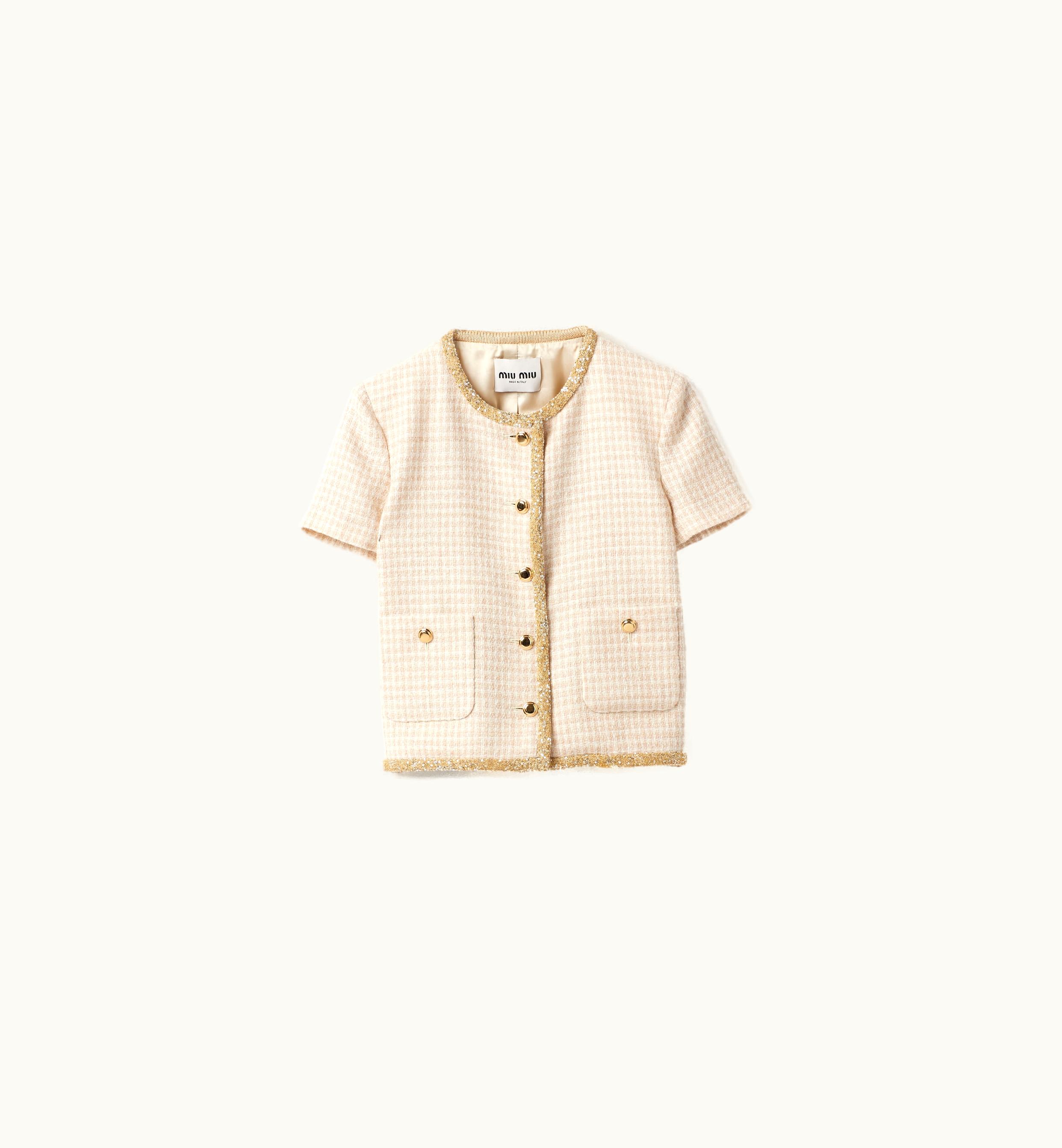 Miu Miu Miu Miu Single-breasted Check Lamé Jacket Avory / Albino White