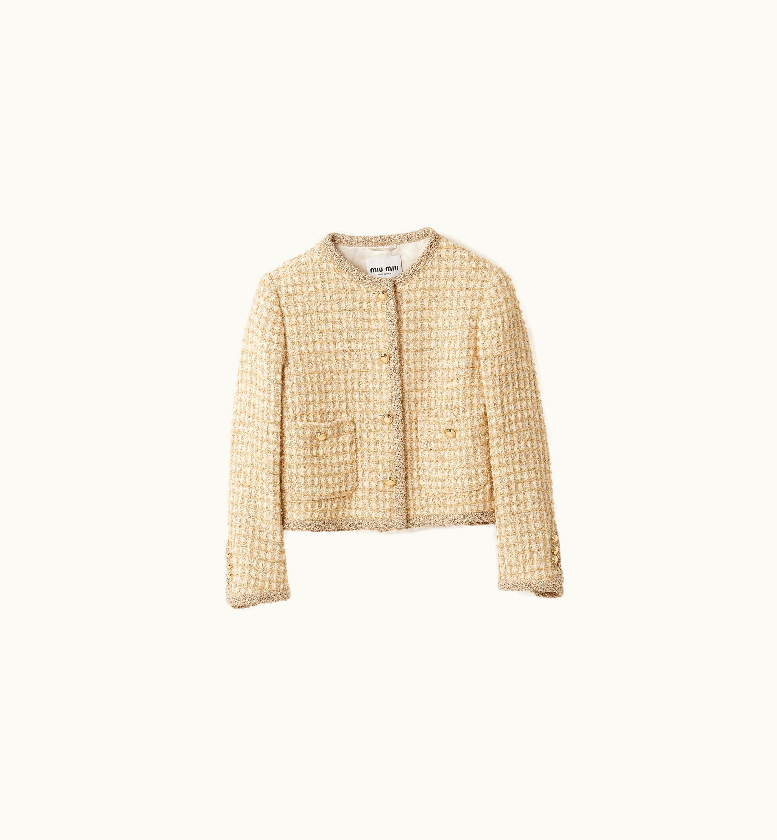 Miu Miu Miu Miu Single-breasted Check Lamé Jacket Avory / Gold