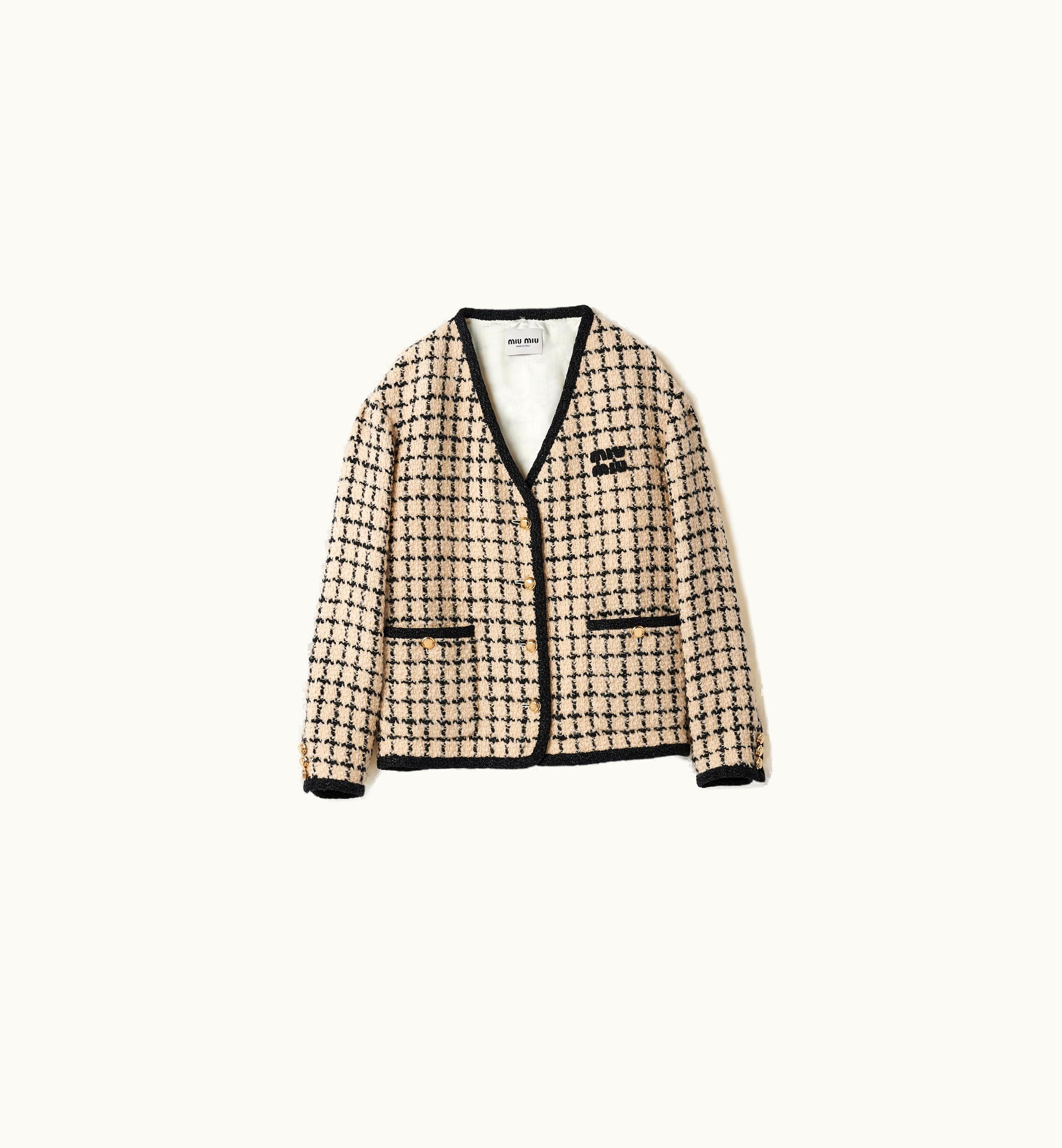 Miu Miu Miu Miu Single-breasted Check Lamé Jacket Ivory / Black