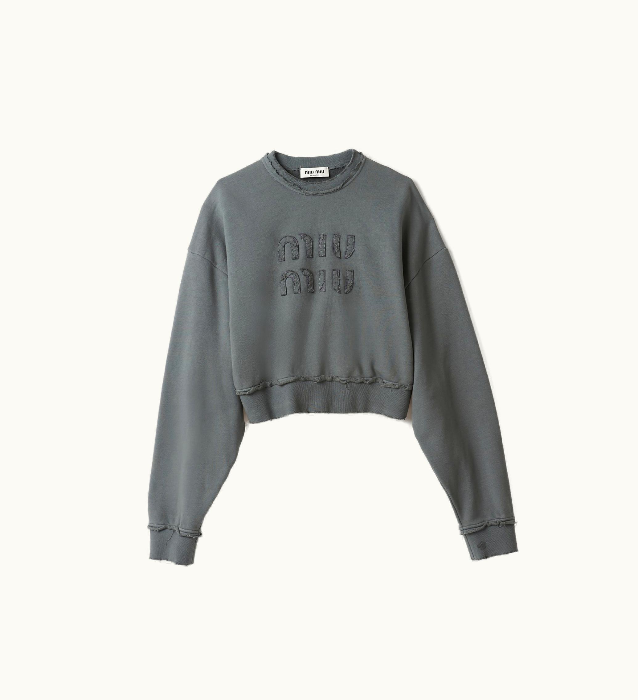 Miu Miu Miu Miu Garment-dyed Cotton Fleece Sweatshirt Iron Gray