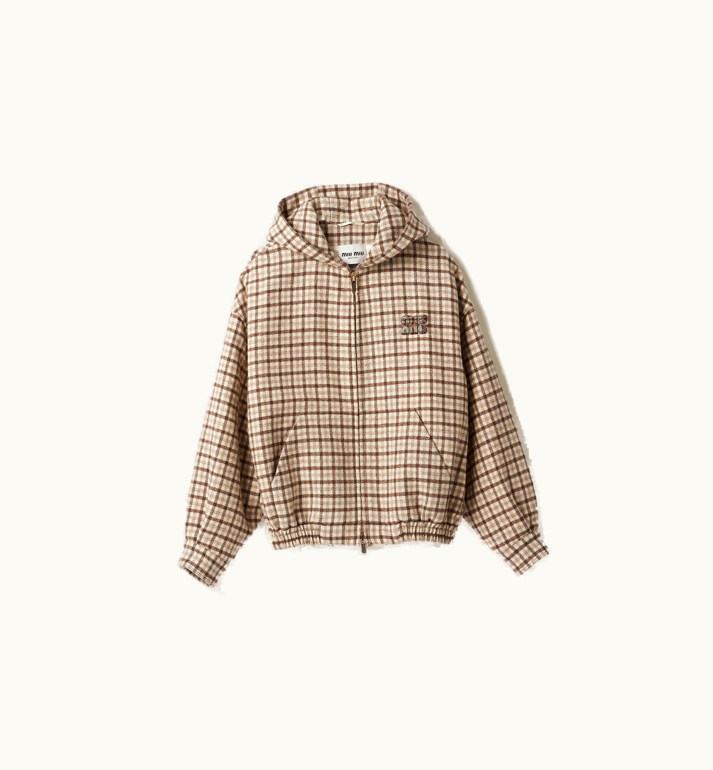 Miu Miu Miu Miu Signature Embroidered Check Blouson Jacket Cocoa Brown