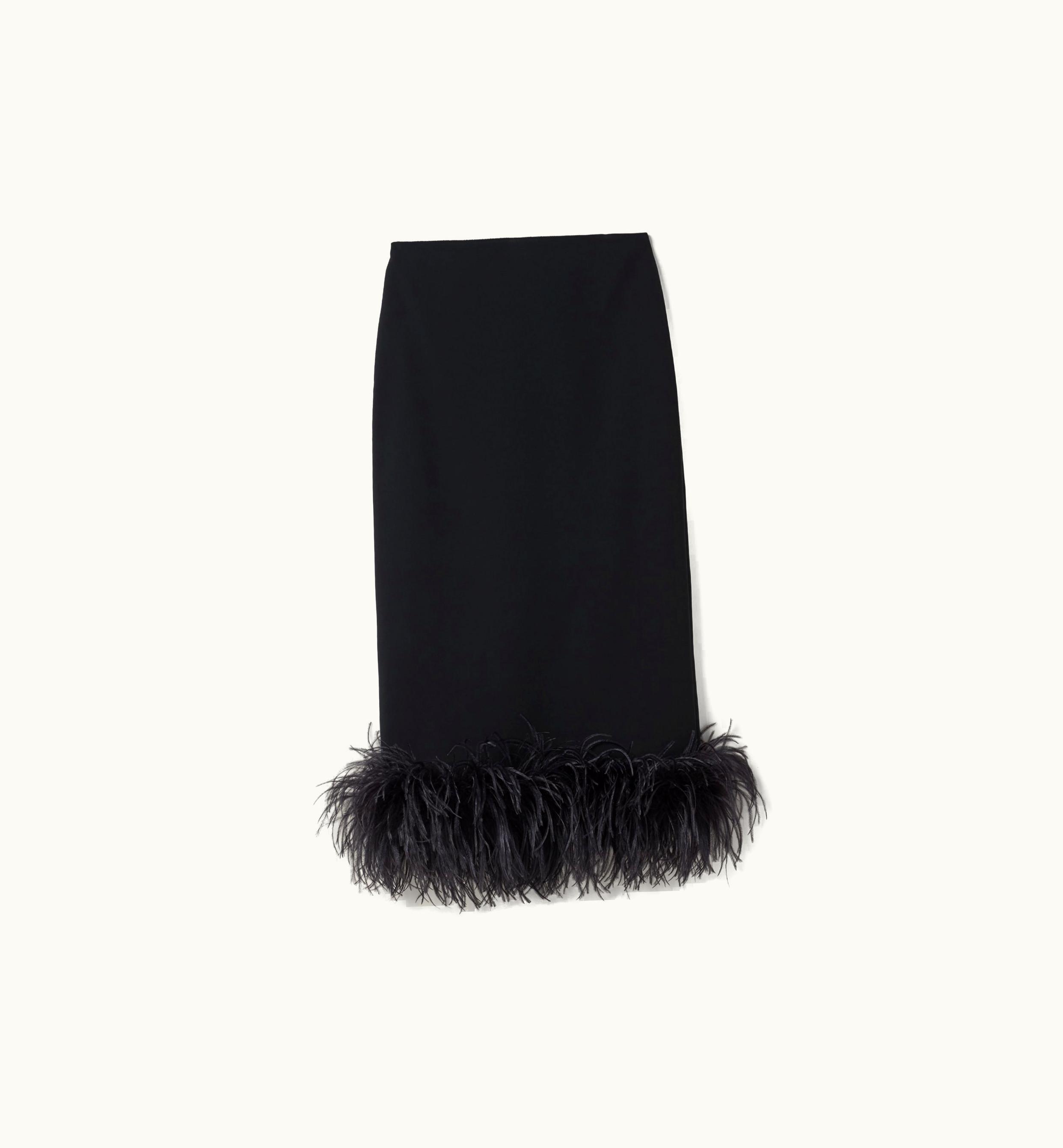 Miu Miu Miu Miu Stretch Cady Skirt With Feathers Black