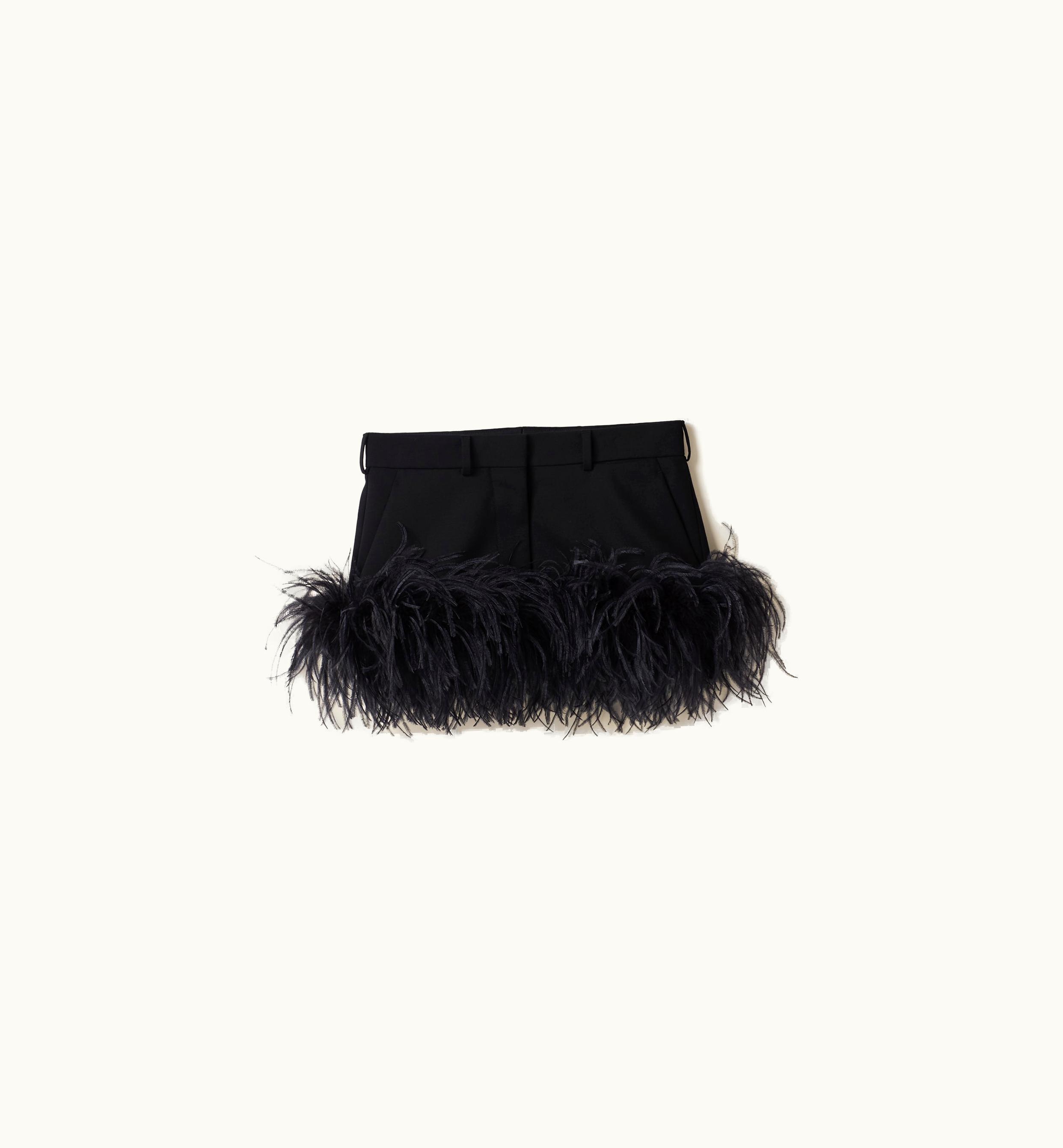 Miu Miu Miu Miu Feather-trimmed Grain De Poudre Miniskirt Black