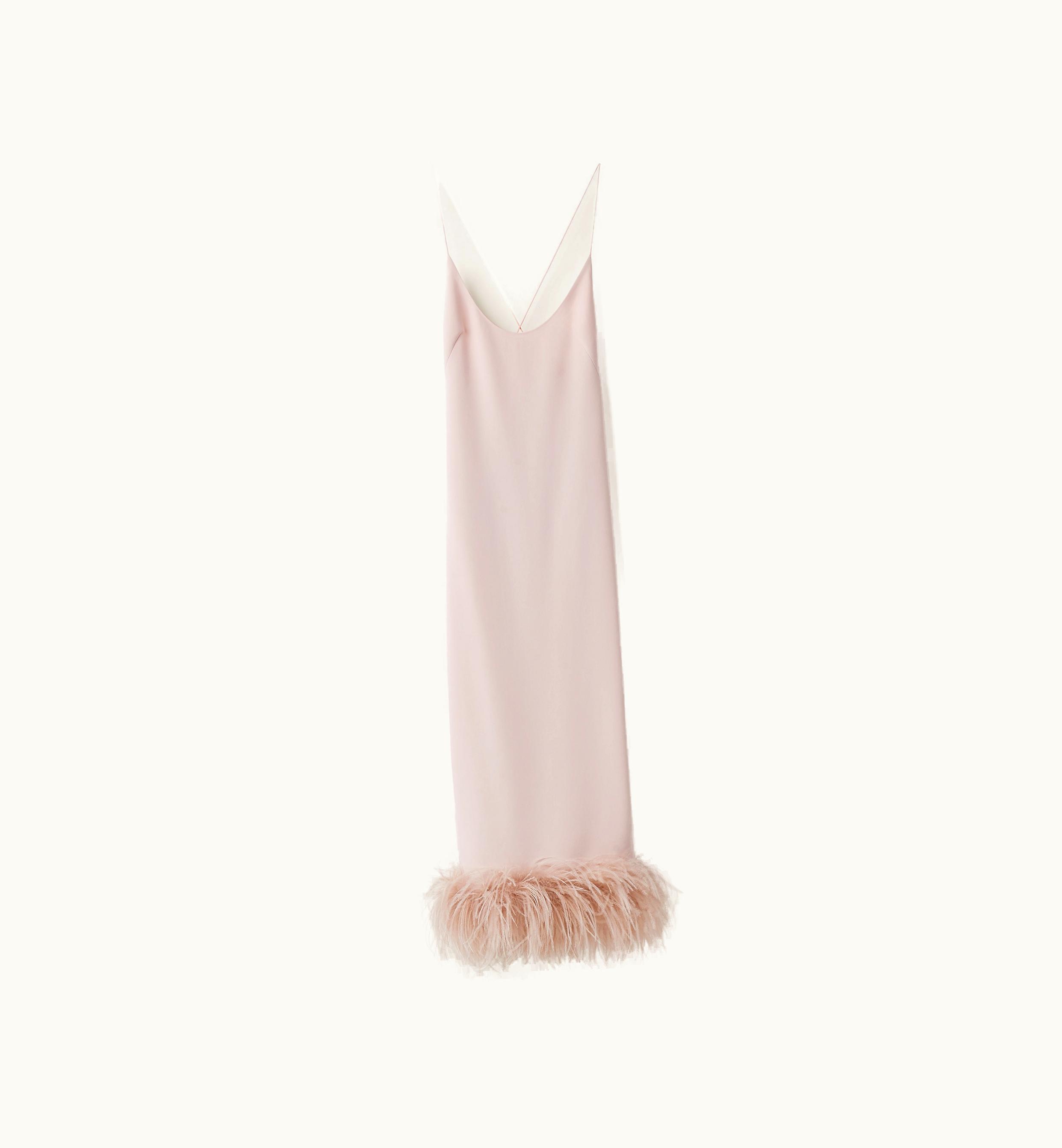 Miu Miu Miu Miu Stretch Cady Dress With Feathers Peach