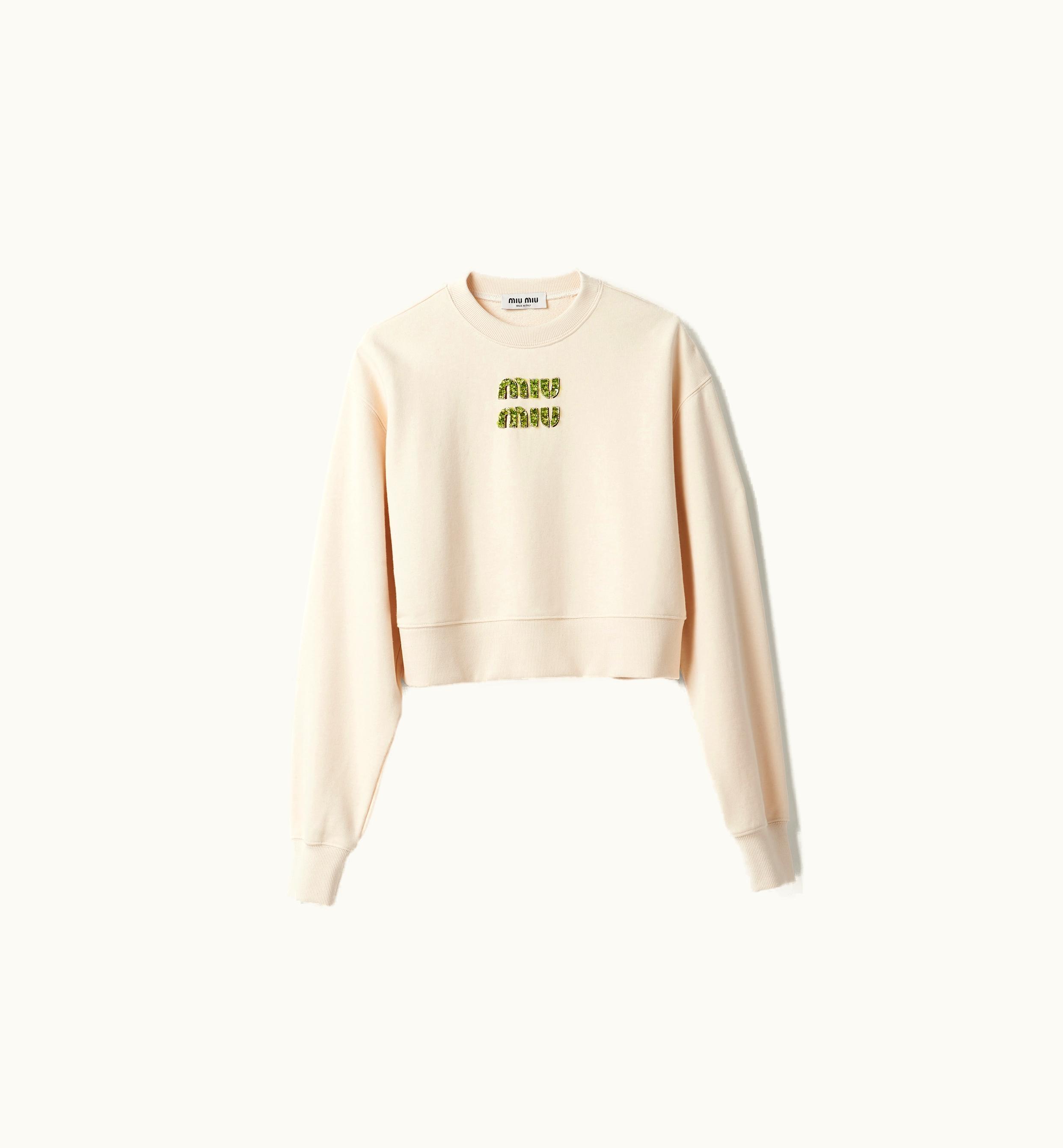 Miu Miu Miu Miu Sweatshirt With Embroidered Logo Beige+fern Green