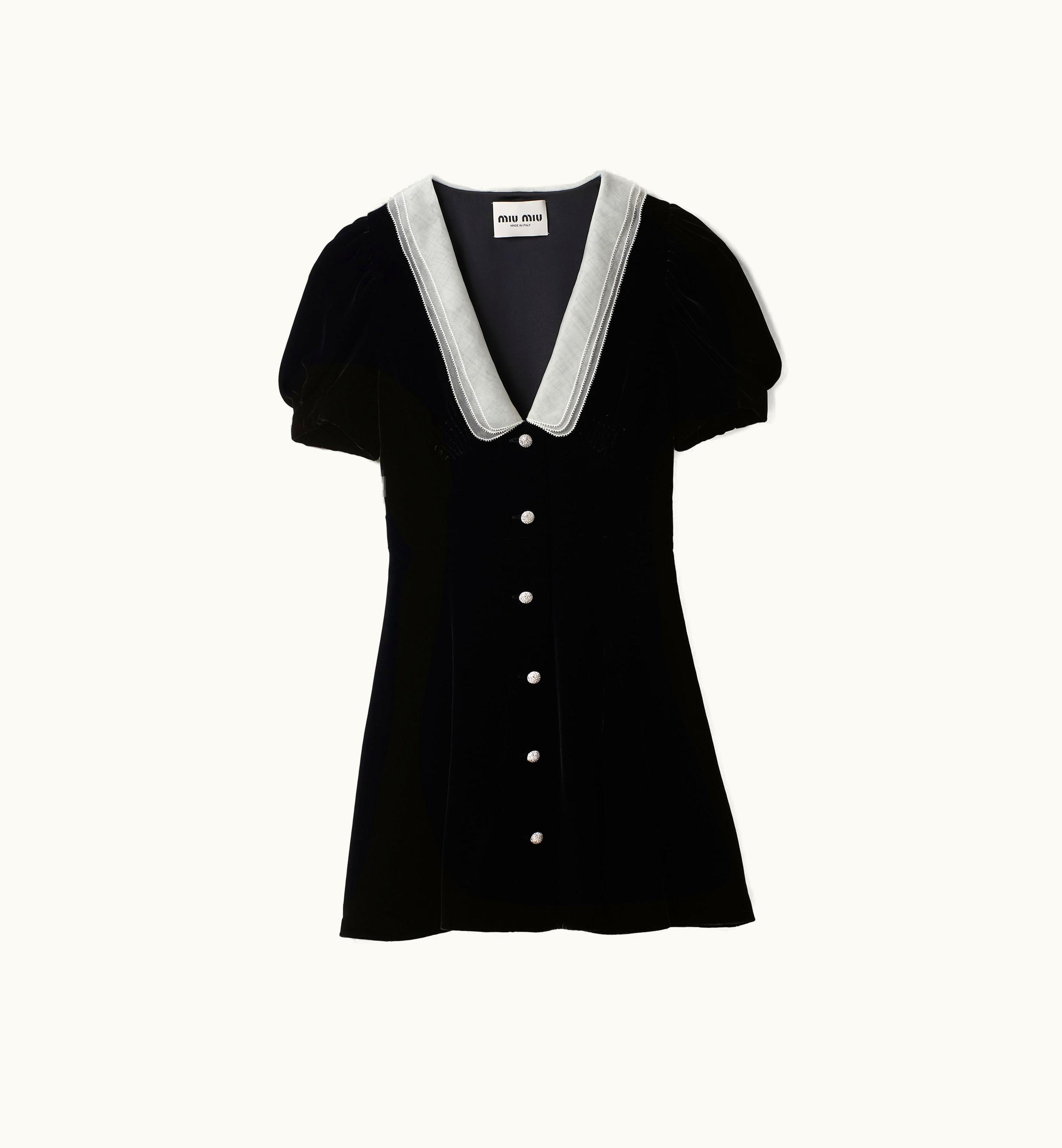 Miu Miu Miu Miu Velvet Flared Minidress with Organza Collar Black