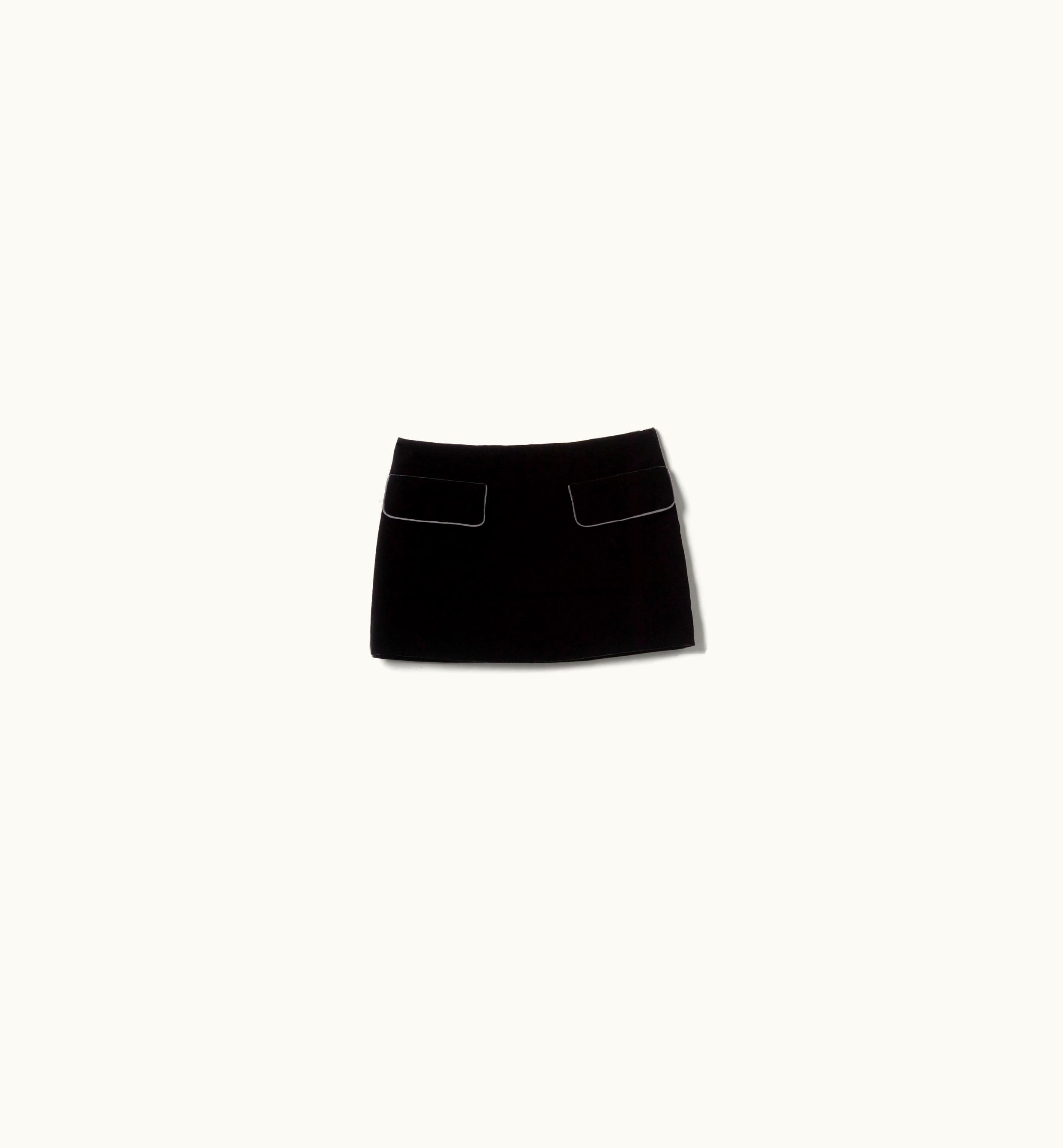 Miu Miu Miu Miu Velvet Miniskirt Black Signature Label Embellished Flap Pocket Wool Blend Skirt