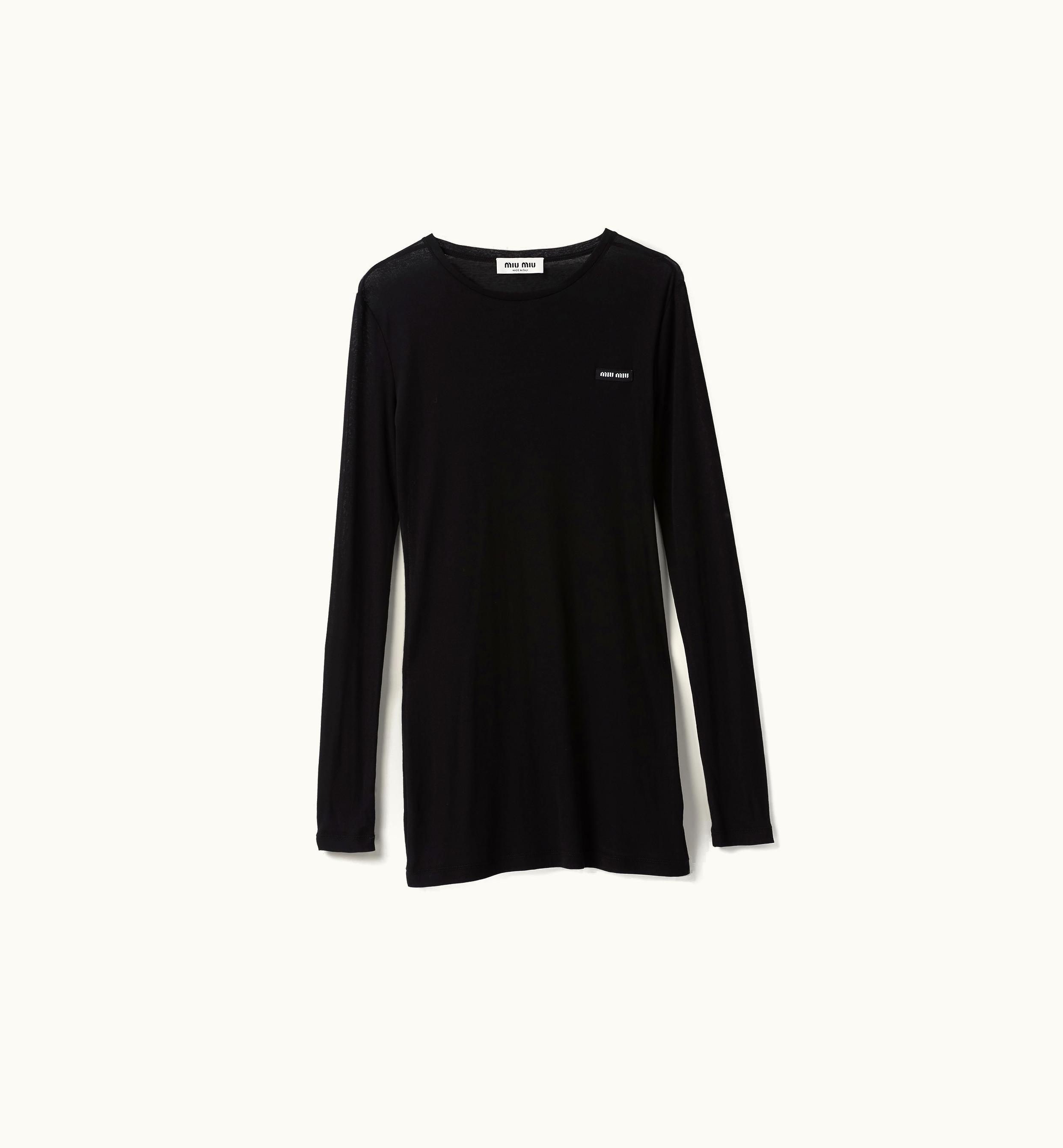 Miu Miu Miu Miu Ribbed Knit Jersey Dress Black
