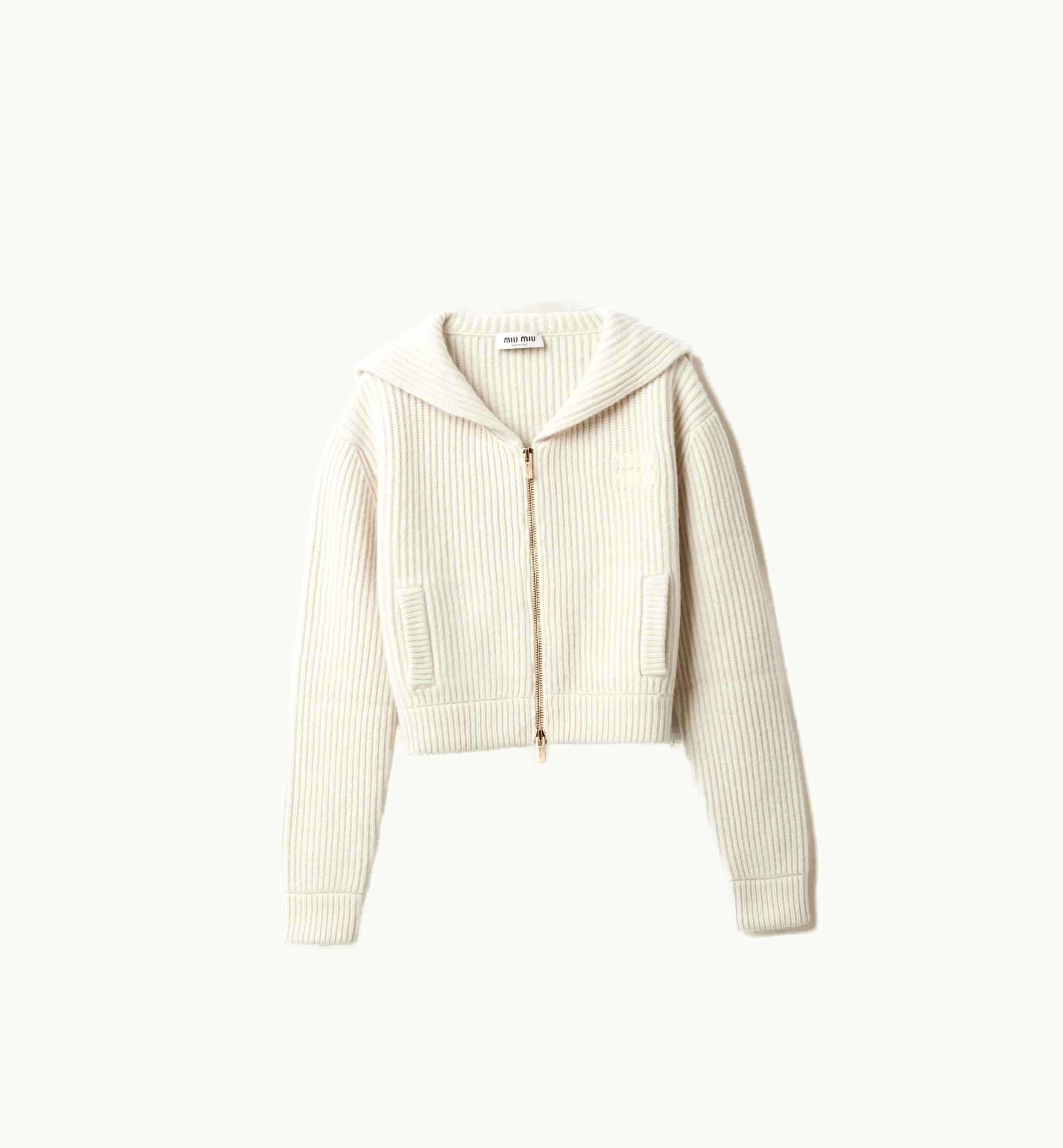 Miu Miu Miu Miu Wool And Cashmere Knit Cardigan Chalk White