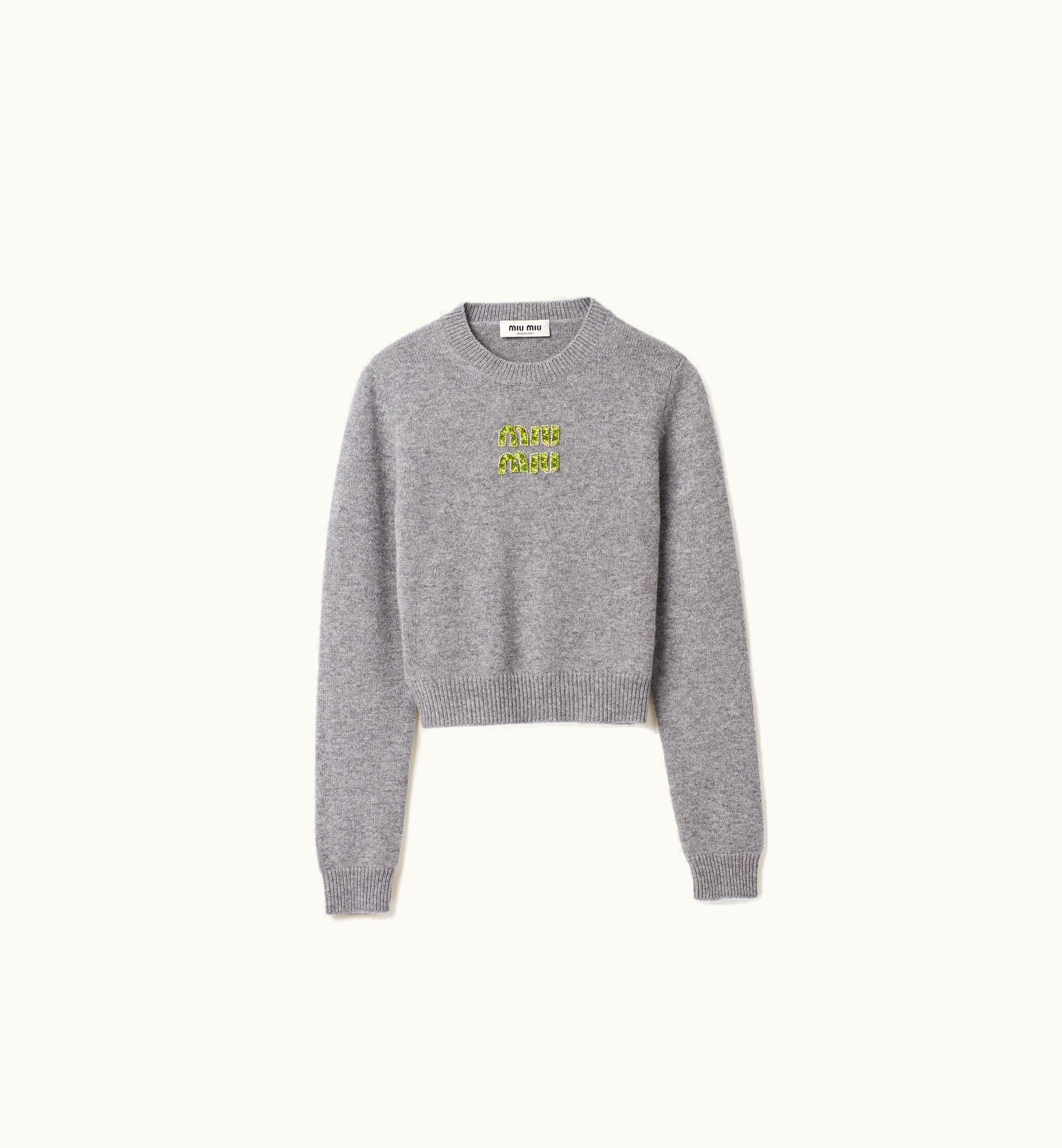 Miu Miu Miu Miu Cashmere Sweater Gray+fern Green