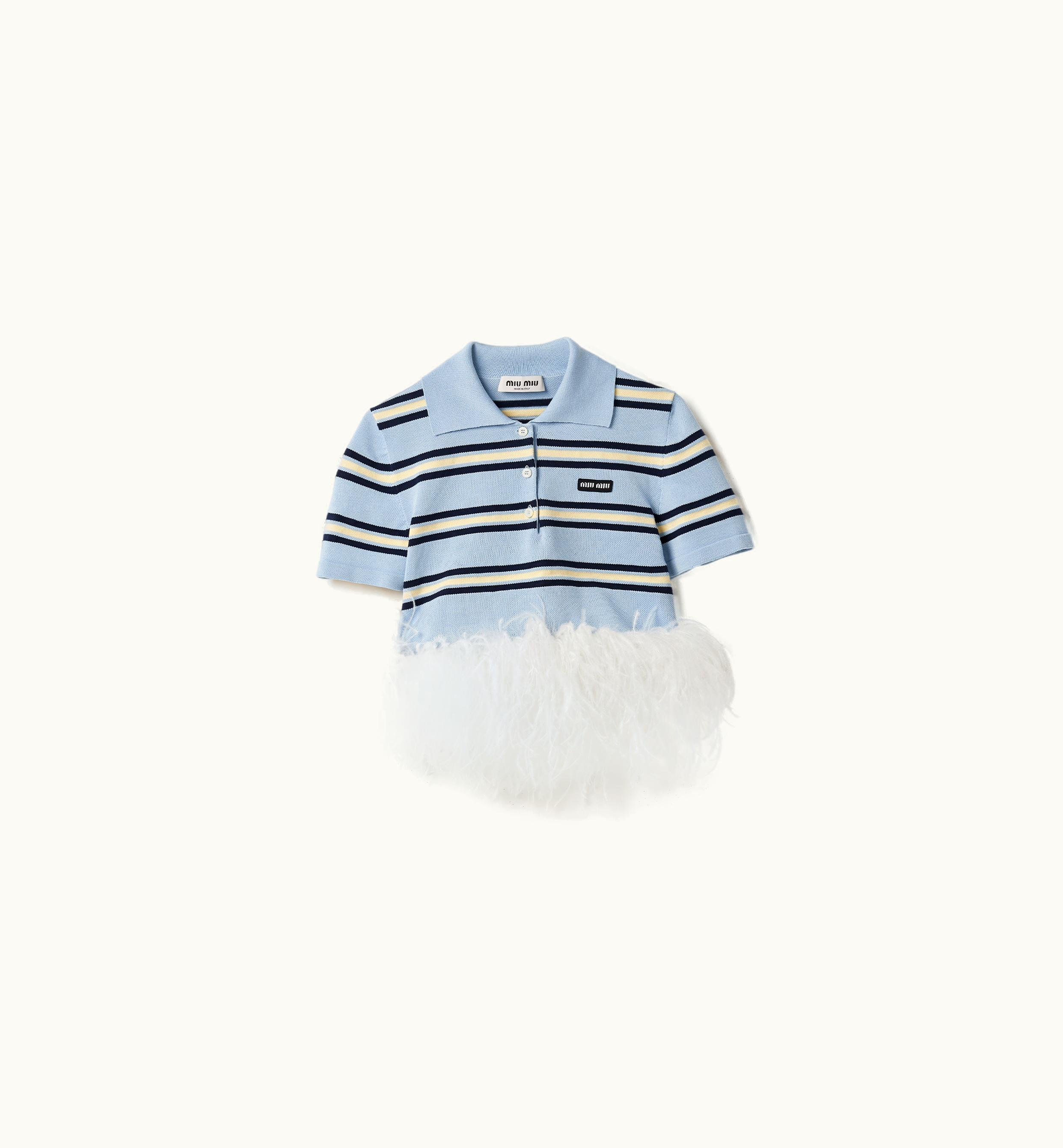 Miu Miu Miu Miu Silk And Cotton Knit Polo Shirt Light Blue