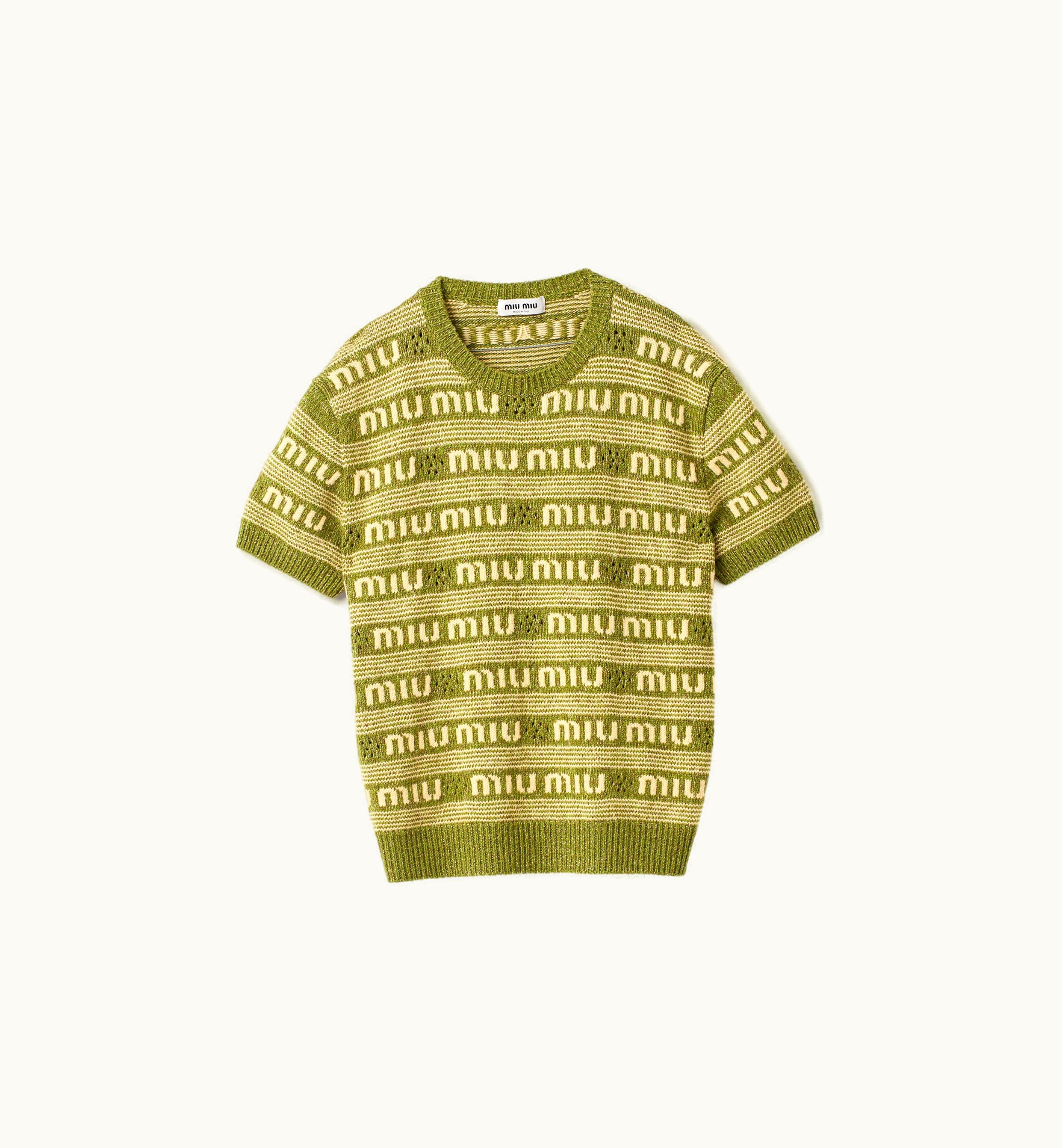 Miu Miu Miu Miu Intarsia Logo Oversized Wool And Cashmere Sweater Fern Green