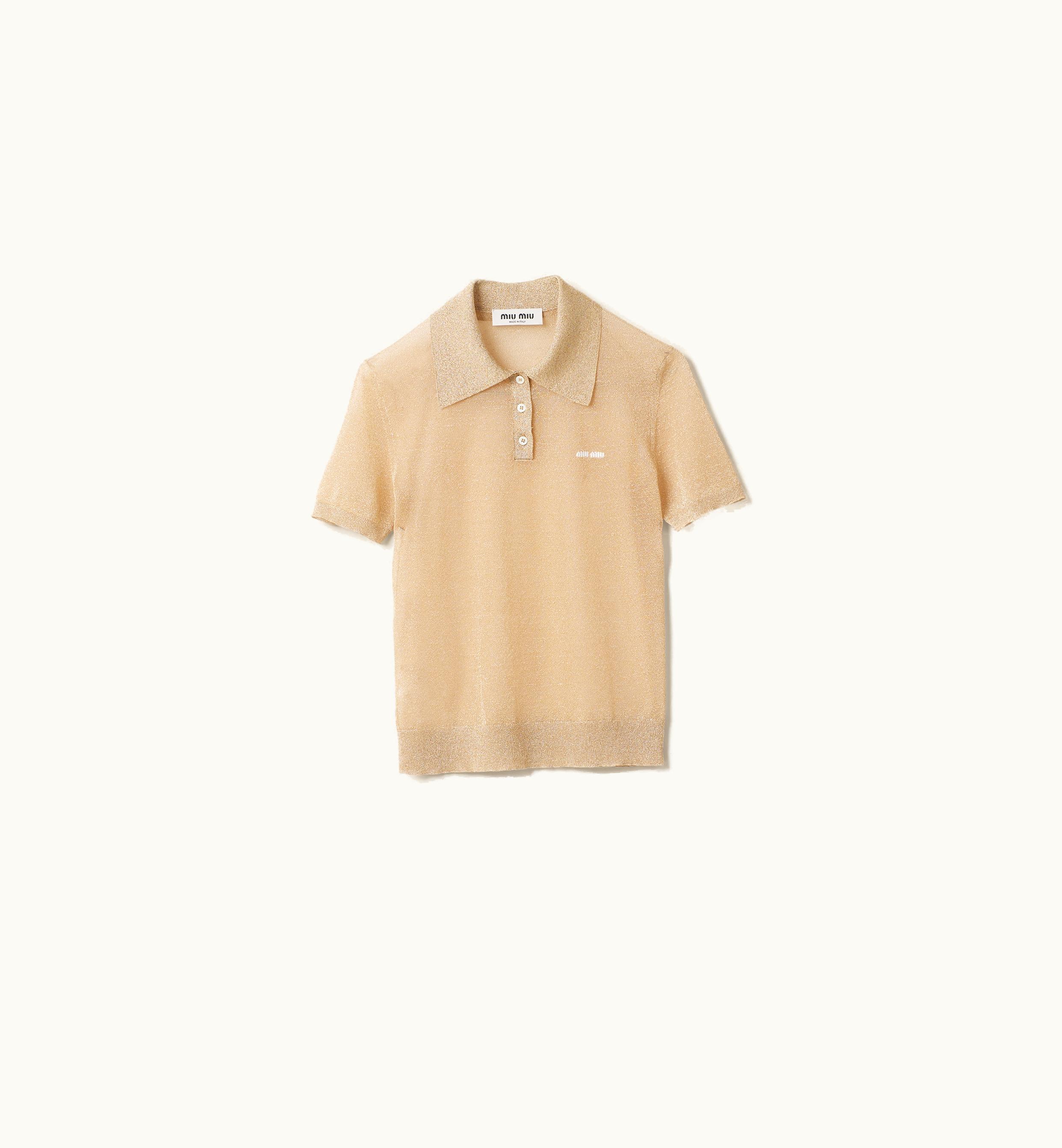 Miu Miu Miu Miu Lamé Knit Polo Shirt Gold