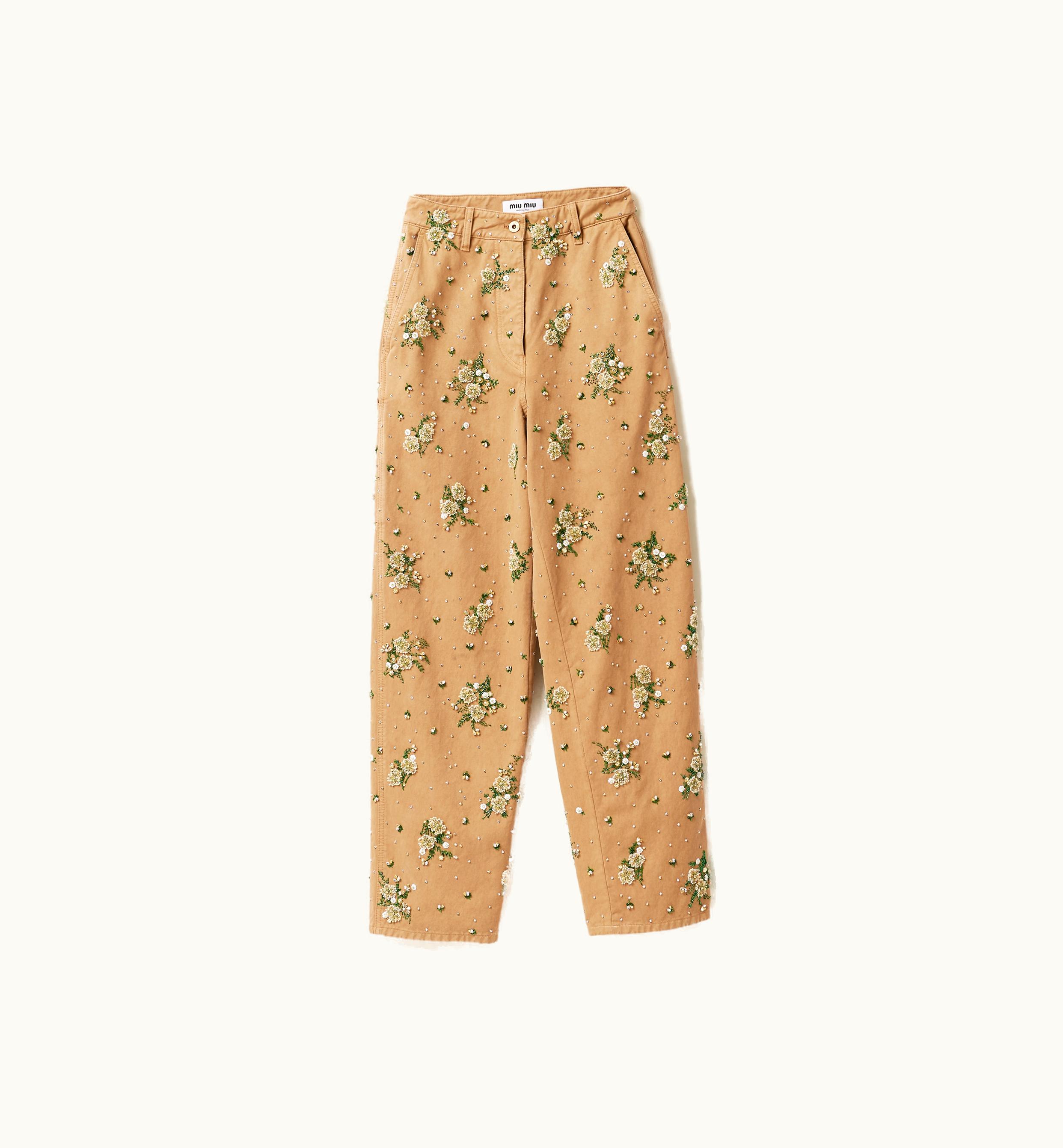 Miu Miu Miu Miu Embellished Garment-dyed Gabardine Pants Black