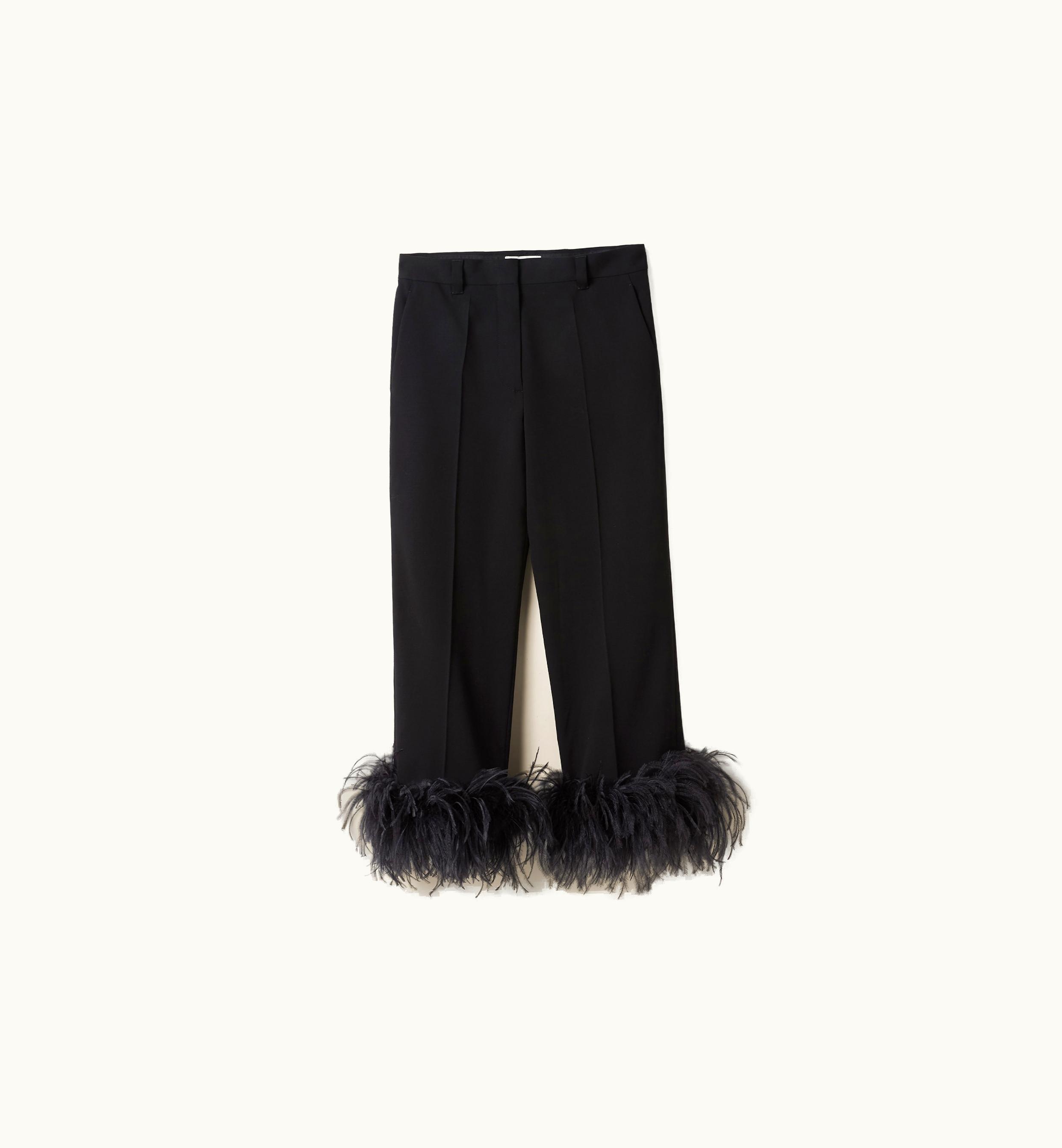 Miu Miu Miu Miu Grain De Poudre Feather Trim Flared Pants Black