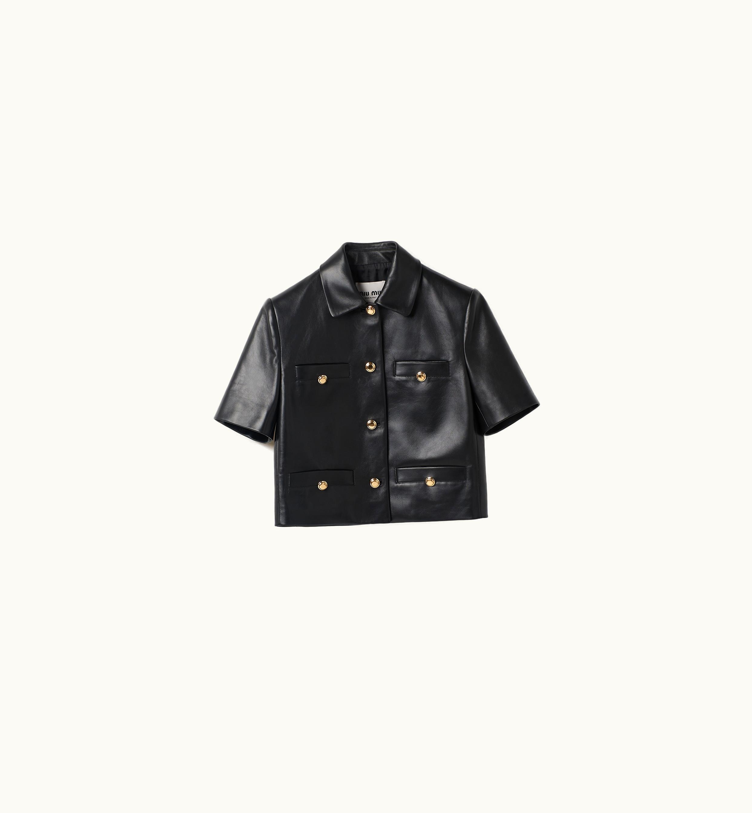 Miu Miu Miu Miu Short-sleeved Nappa Leather Jacket Black
