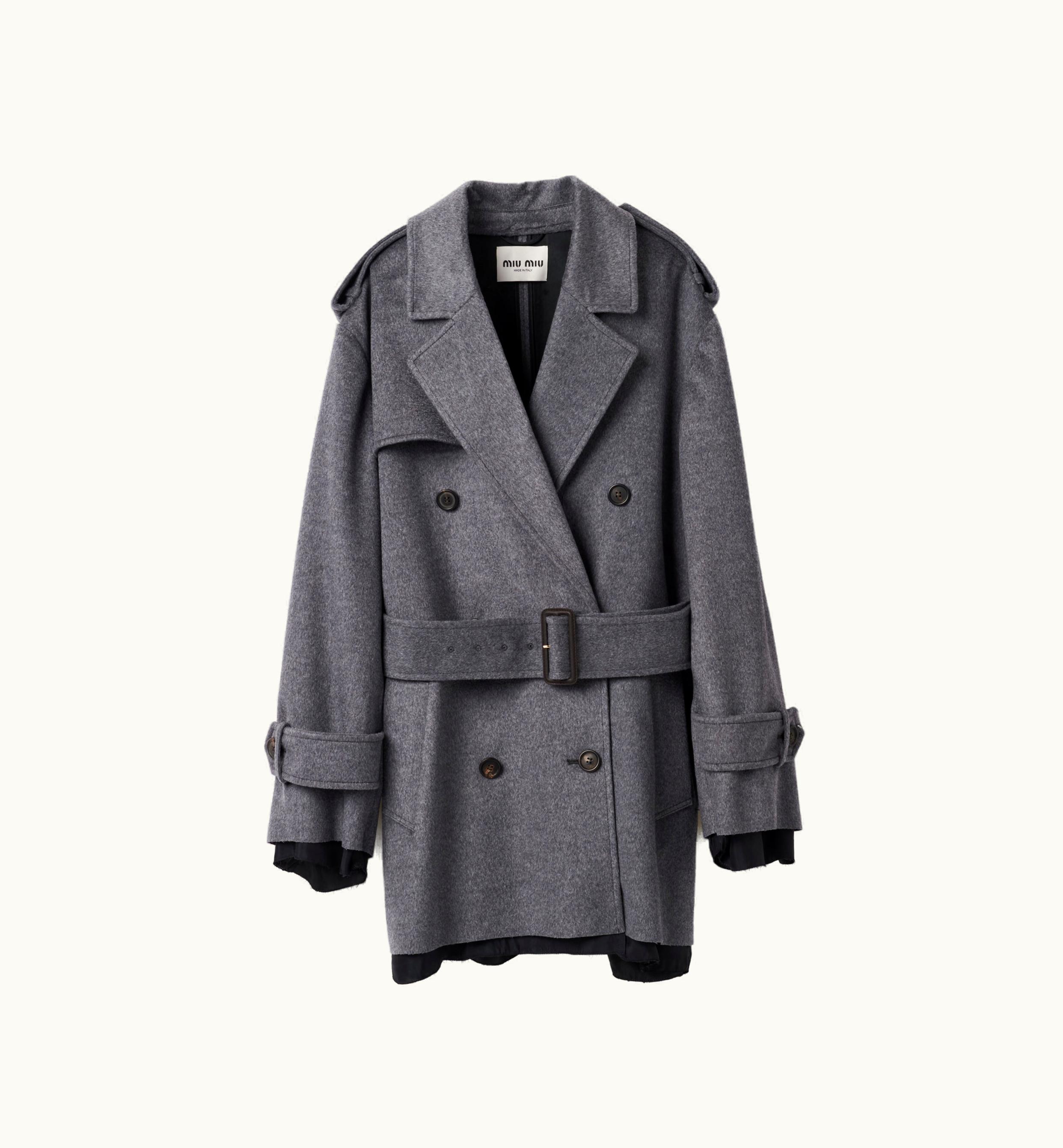 Miu Miu Miu Miu Classic Trench Velour Coat Grey