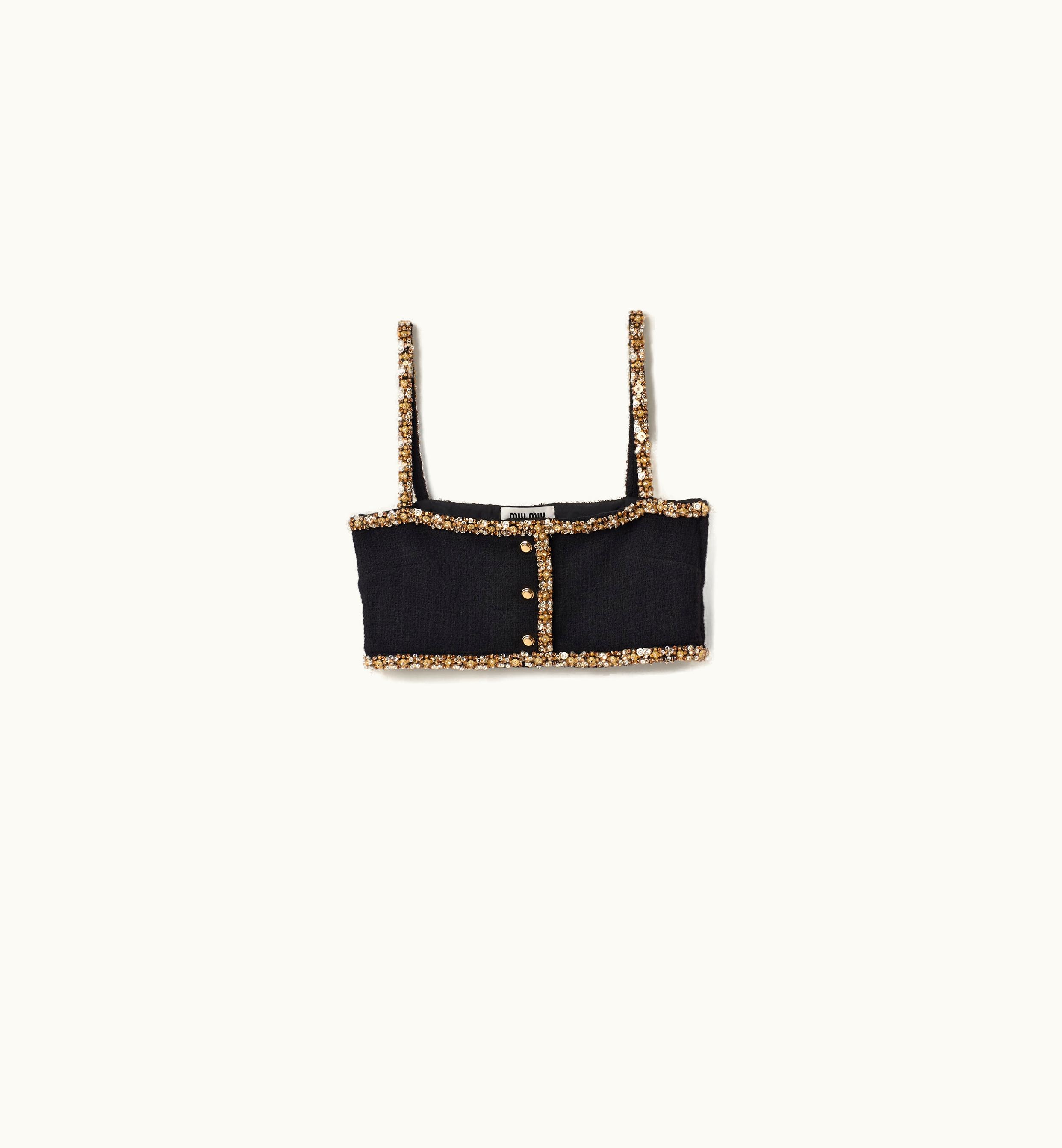 Miu Miu Miu Miu Embroidered Tweed Top Black