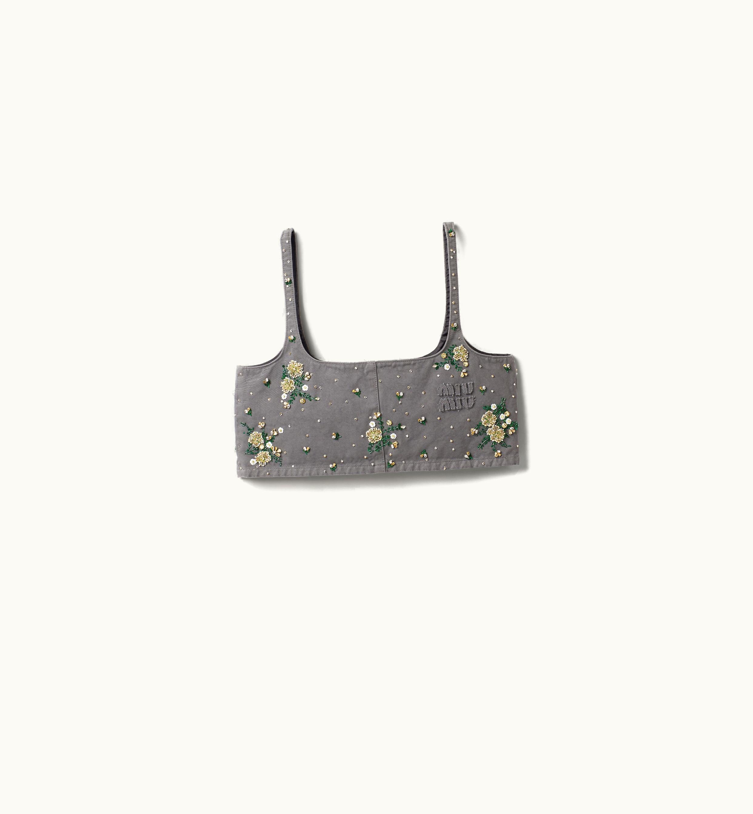Miu Miu Miu Miu Embroidered garment-dyed Gabardine Top Iron Gray