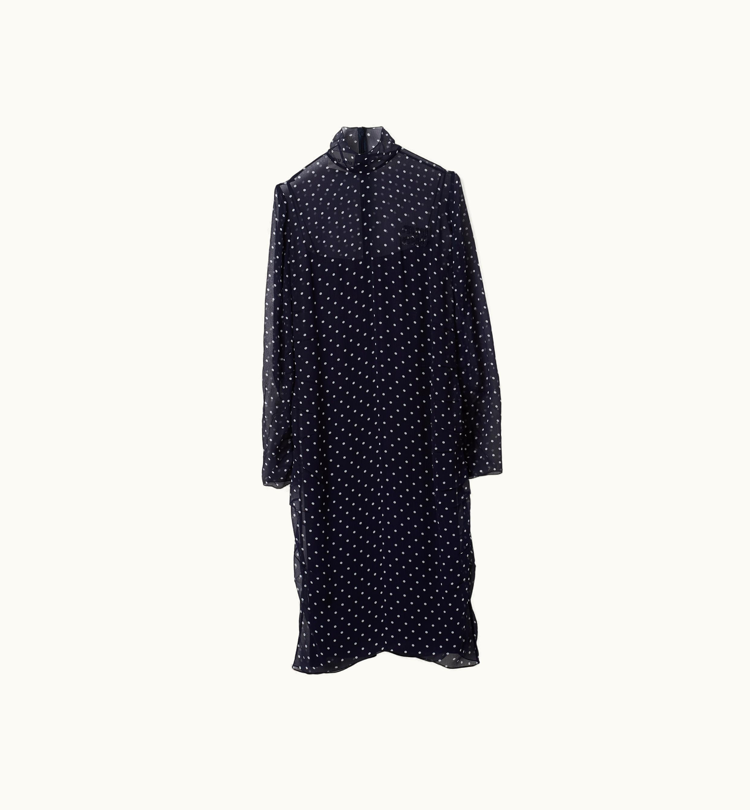 Miu Miu Miu Miu Polka-dot Chiffon Dress Blue / Ivory