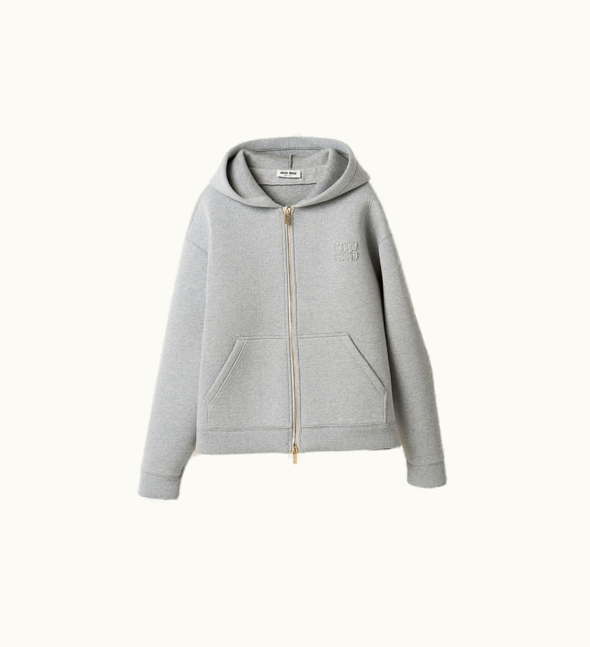 Miu Miu Miu Miu Embroidered Cotton Hoodie Grey