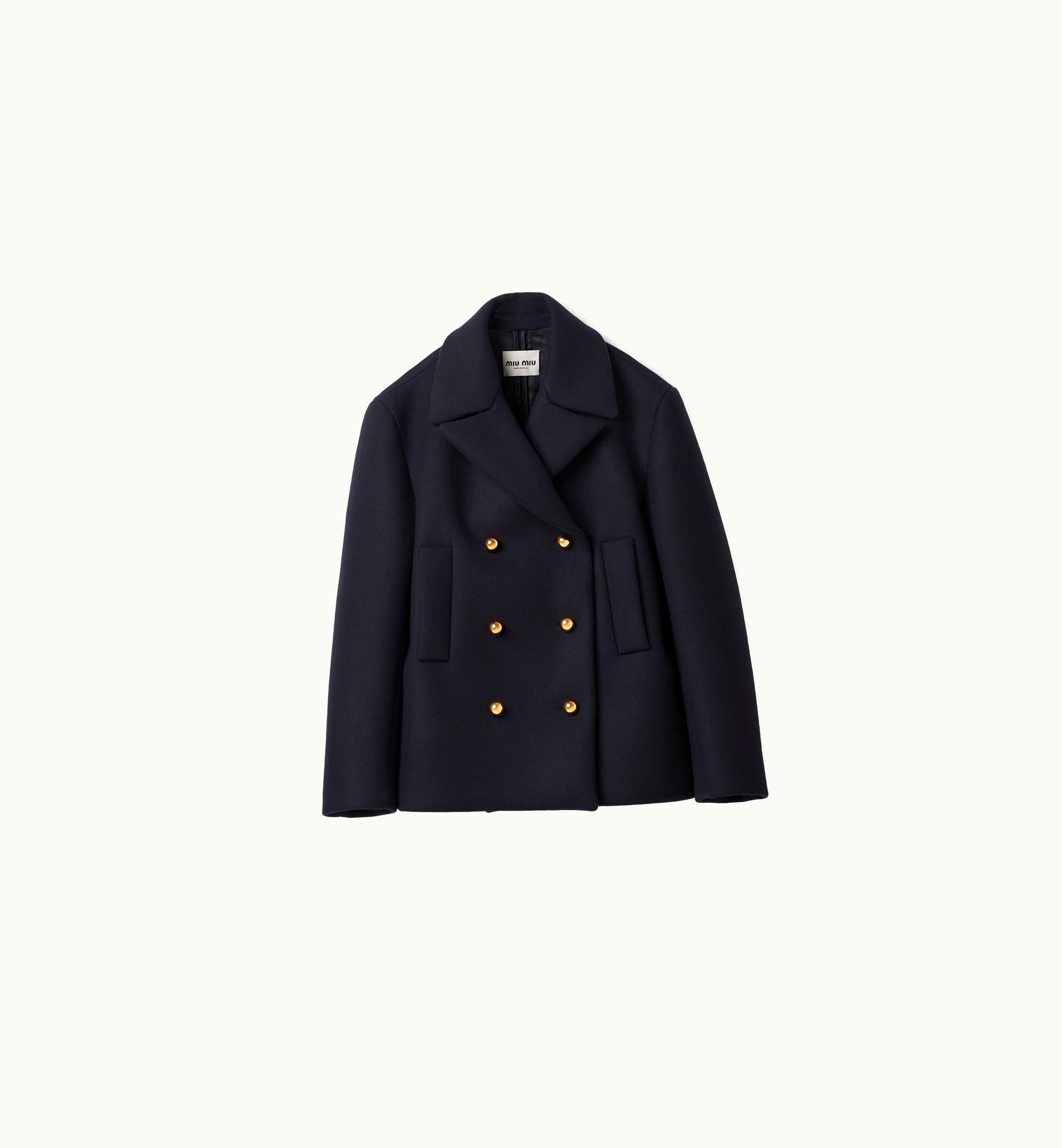 Miu Miu Miu Miu Double-breasted Cloth Peacoat Jacket Navy