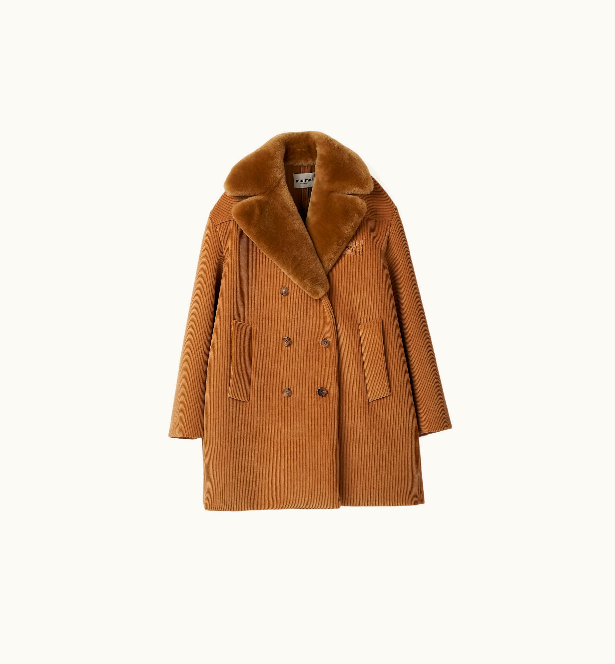 Miu Miu Miu Miu Corduroy Blouson Jacket Shearling Collar Camel Brown