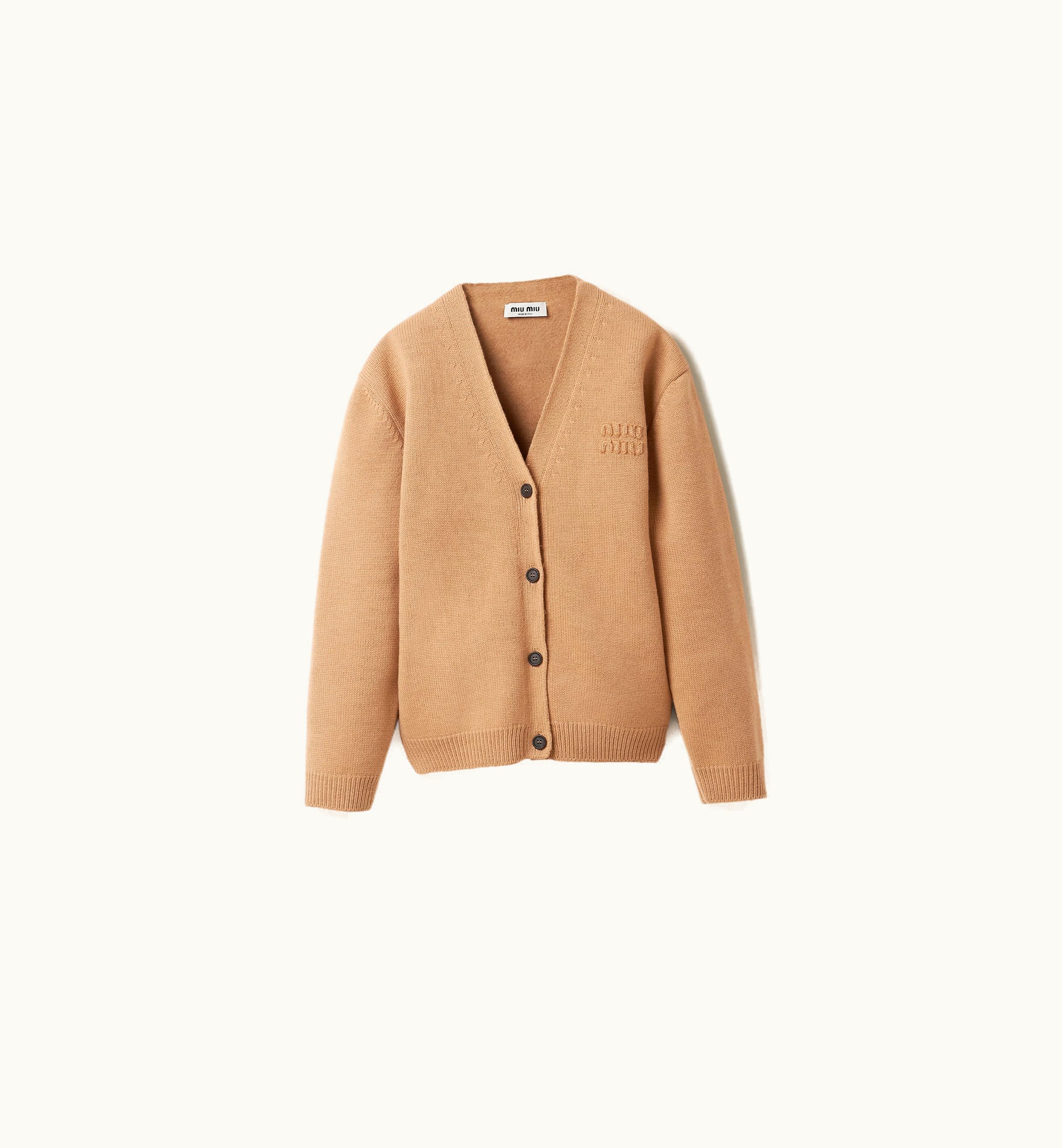 Miu Miu Miu Miu Wool And Nylon Knit Cardigan Biscuit