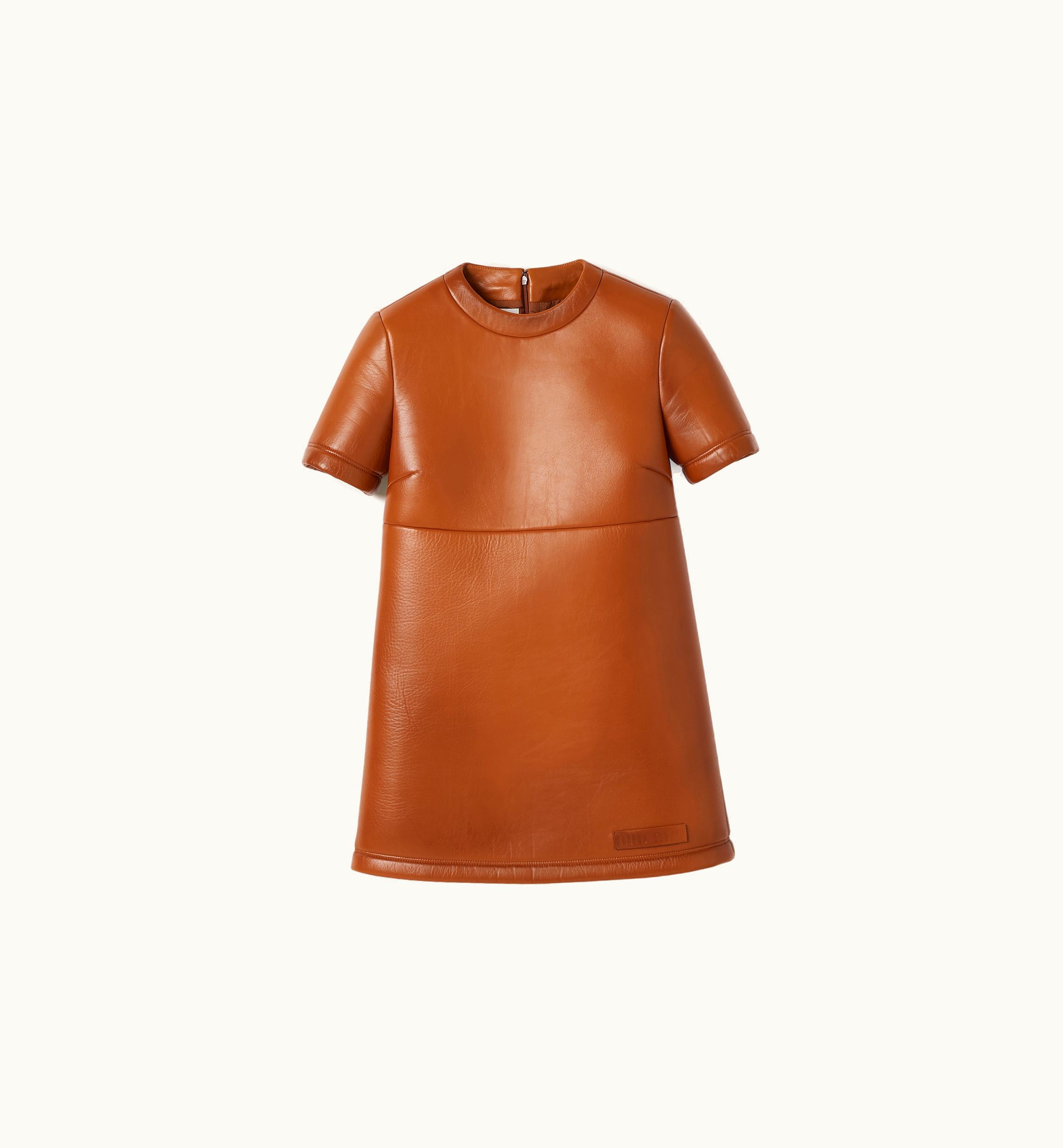 Miu Miu Miu Miu Nappa Leather Dress Cognac
