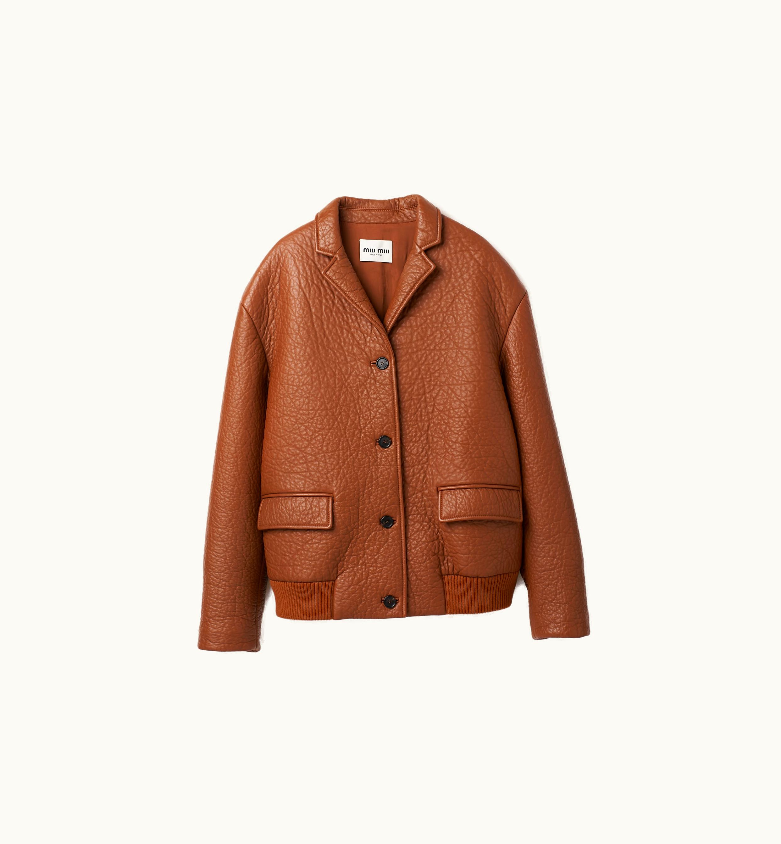 Miu Miu Miu Miu Vintage Distressed Nappa Leather Jacket Cognac