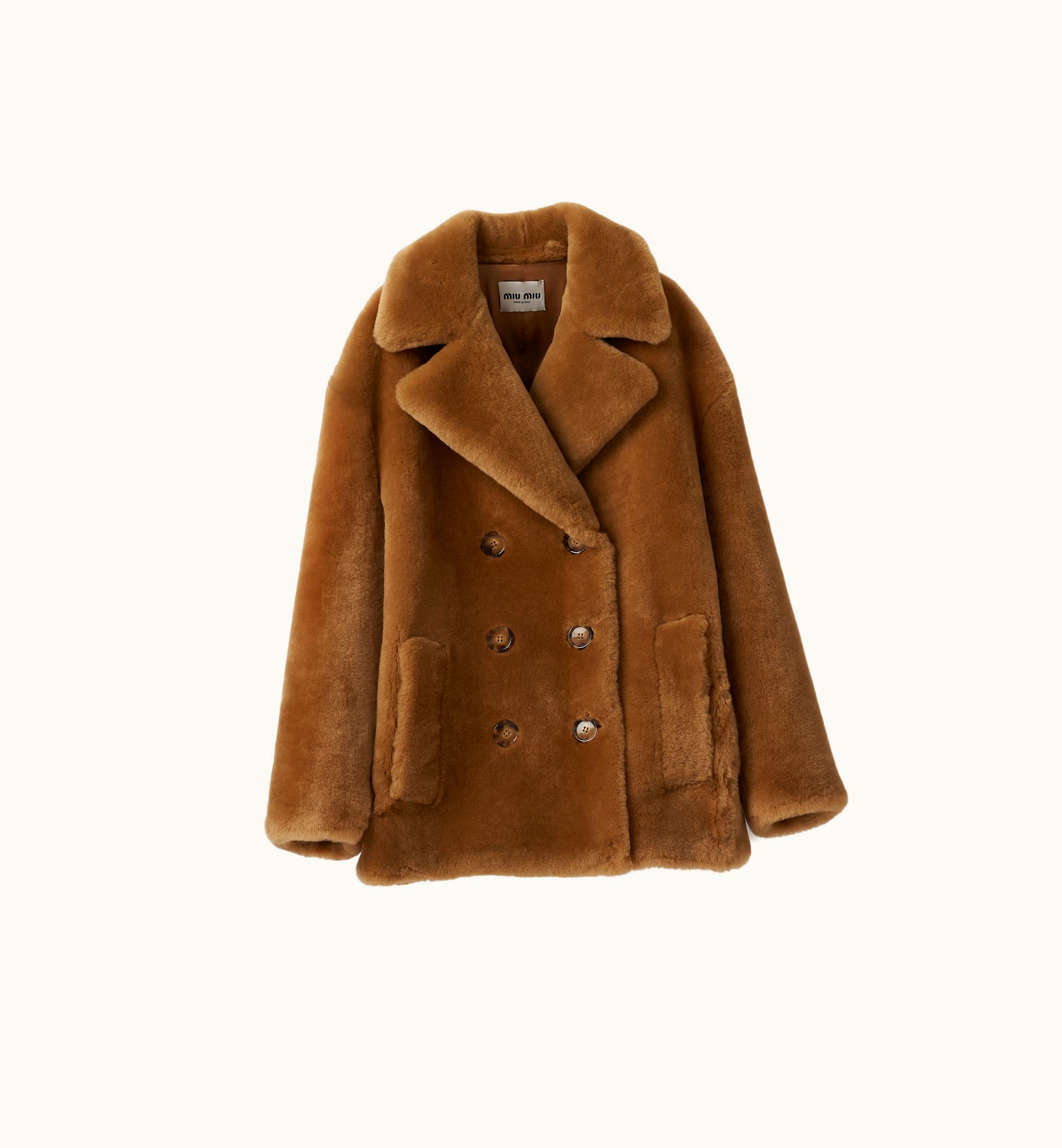 Miu Miu Miu Miu Double-breasted Shearling Jacket Sand Beige
