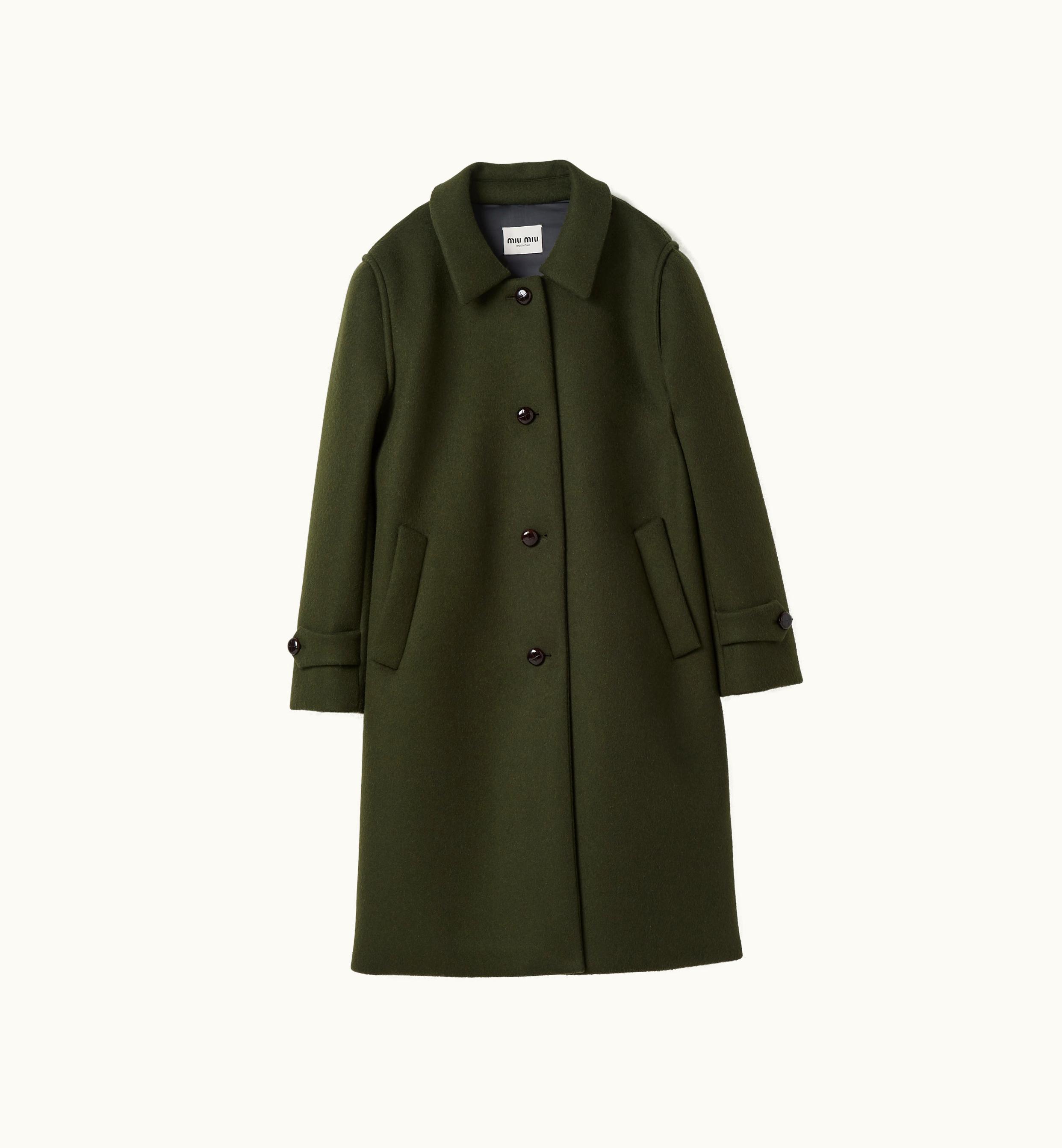 Miu Miu Miu Miu Single-breasted Loden Cloth Coat Loden Green