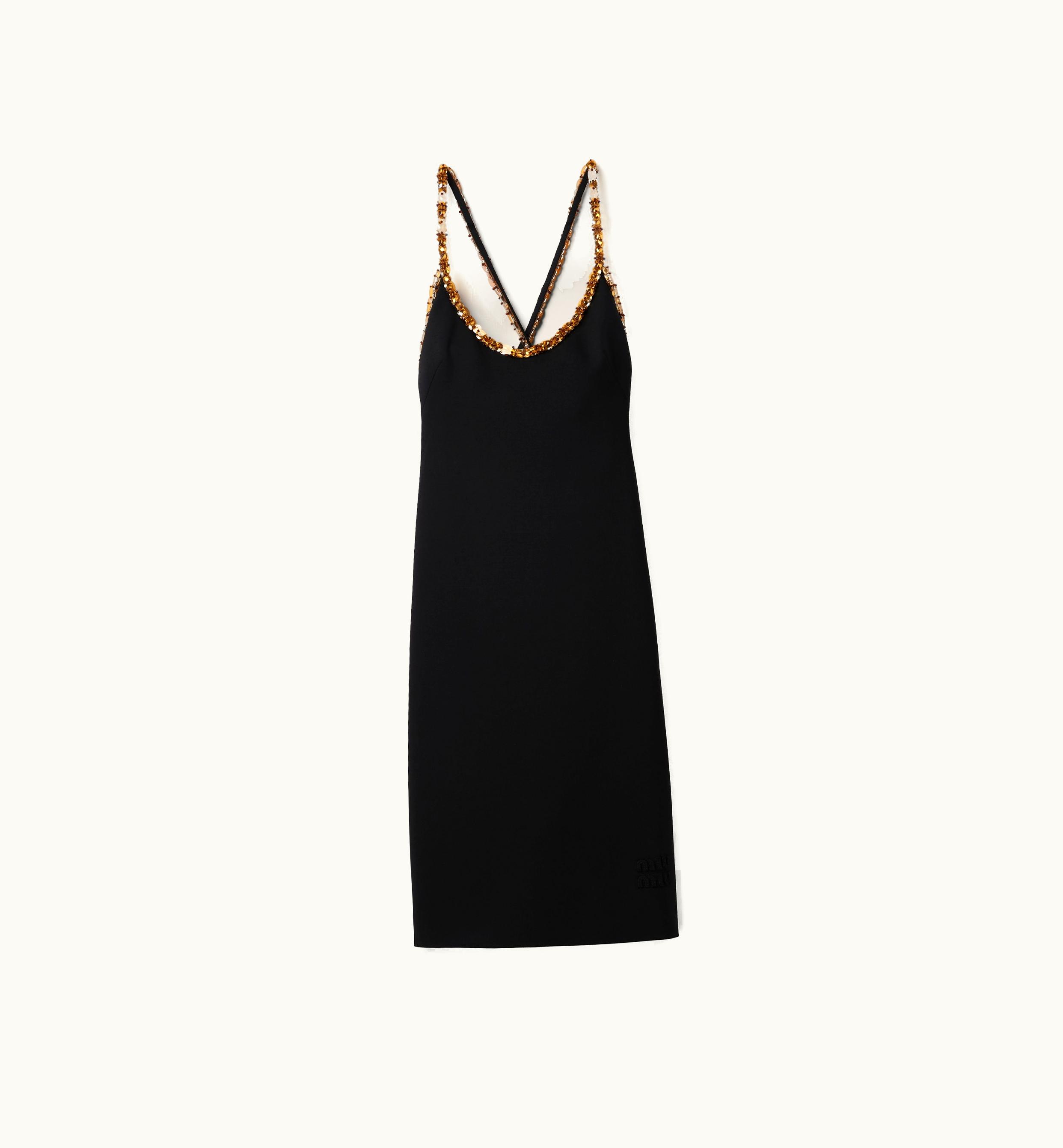 Miu Miu Miu Miu Embellished Grain De Poudre Dress Black