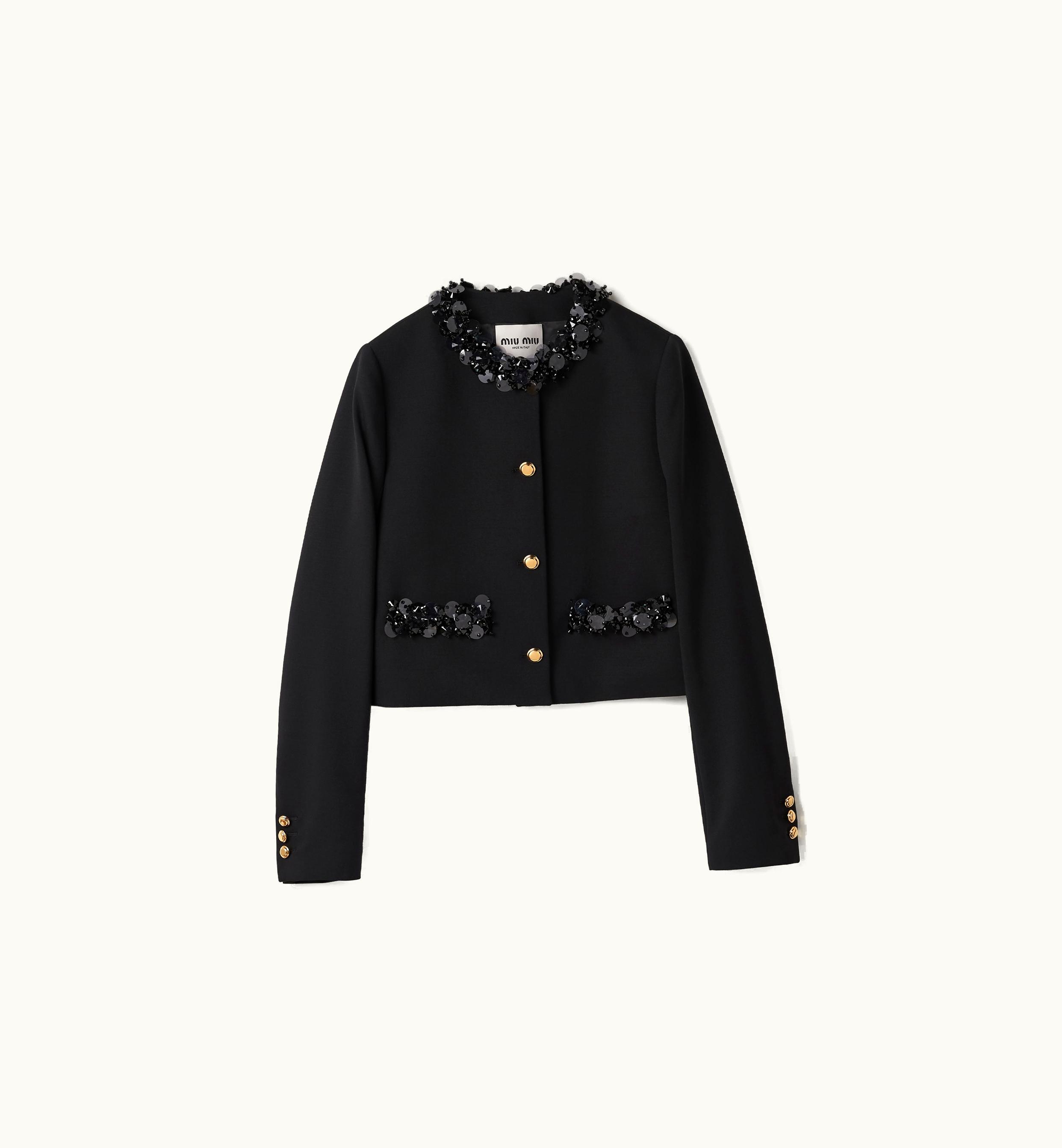 Miu Miu Miu Miu Embroidered single-breasted Grain De Poudre Jacket Black