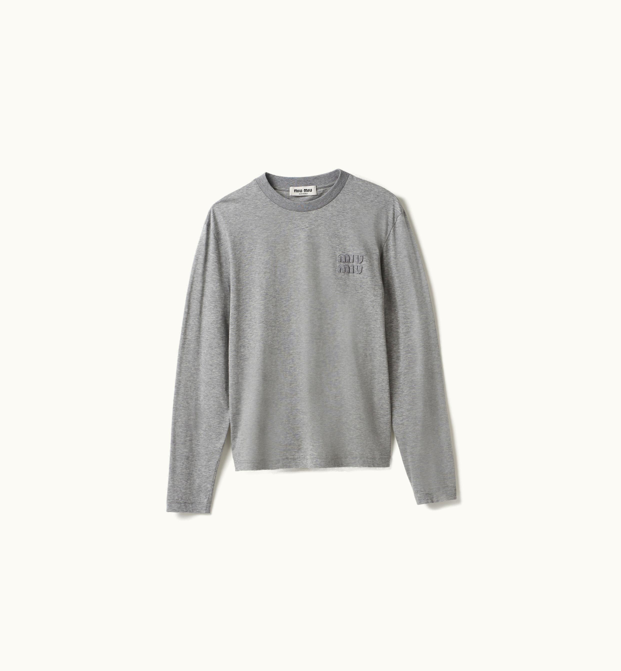 Miu Miu Miu Miu Cotton T-shirt With Embroidered Logo Grey