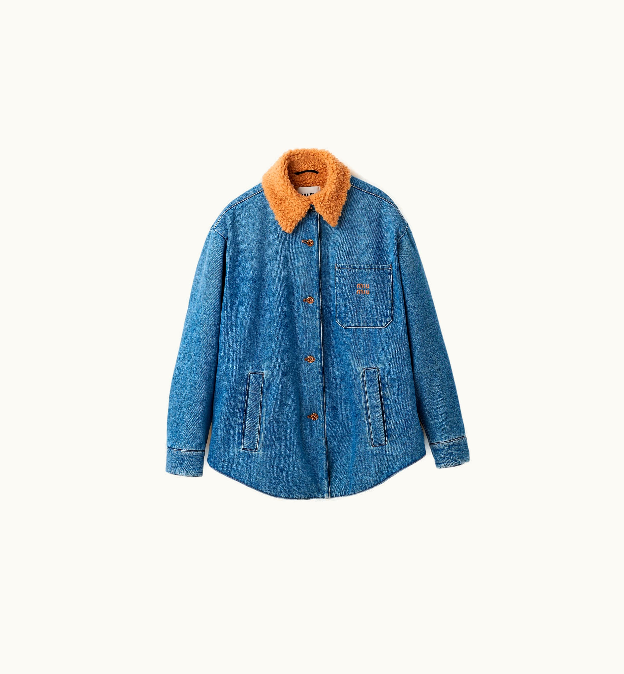 Miu Miu Miu Miu Embroidered Denim Blouson Jacket Sapphire Blue