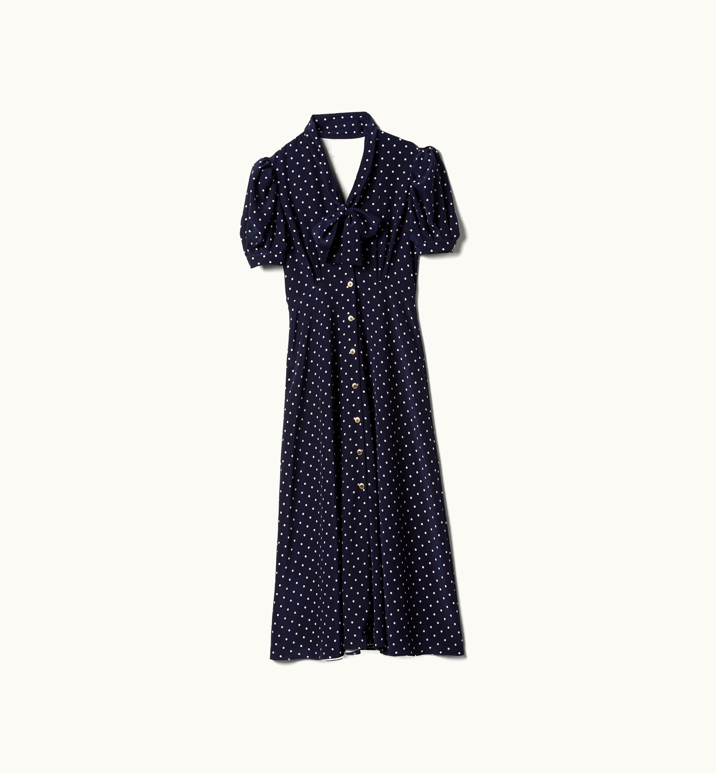 Miu Miu Miu Miu Printed Crepe De Chine Dress Blue / Ivory