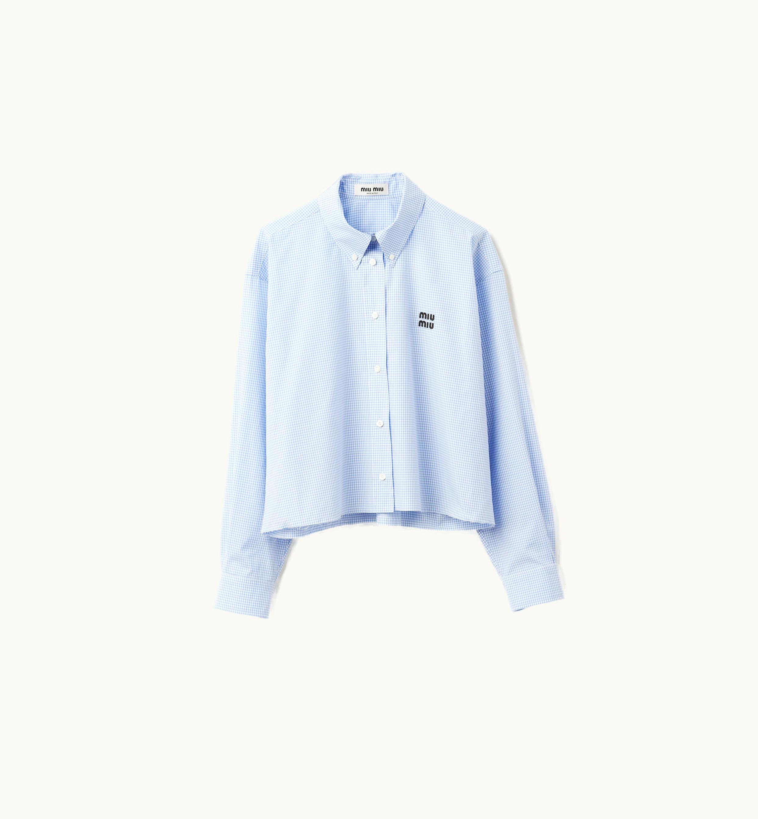 Miu Miu Miu Miu Gingham Check Poplin Shirt White / Light Blue