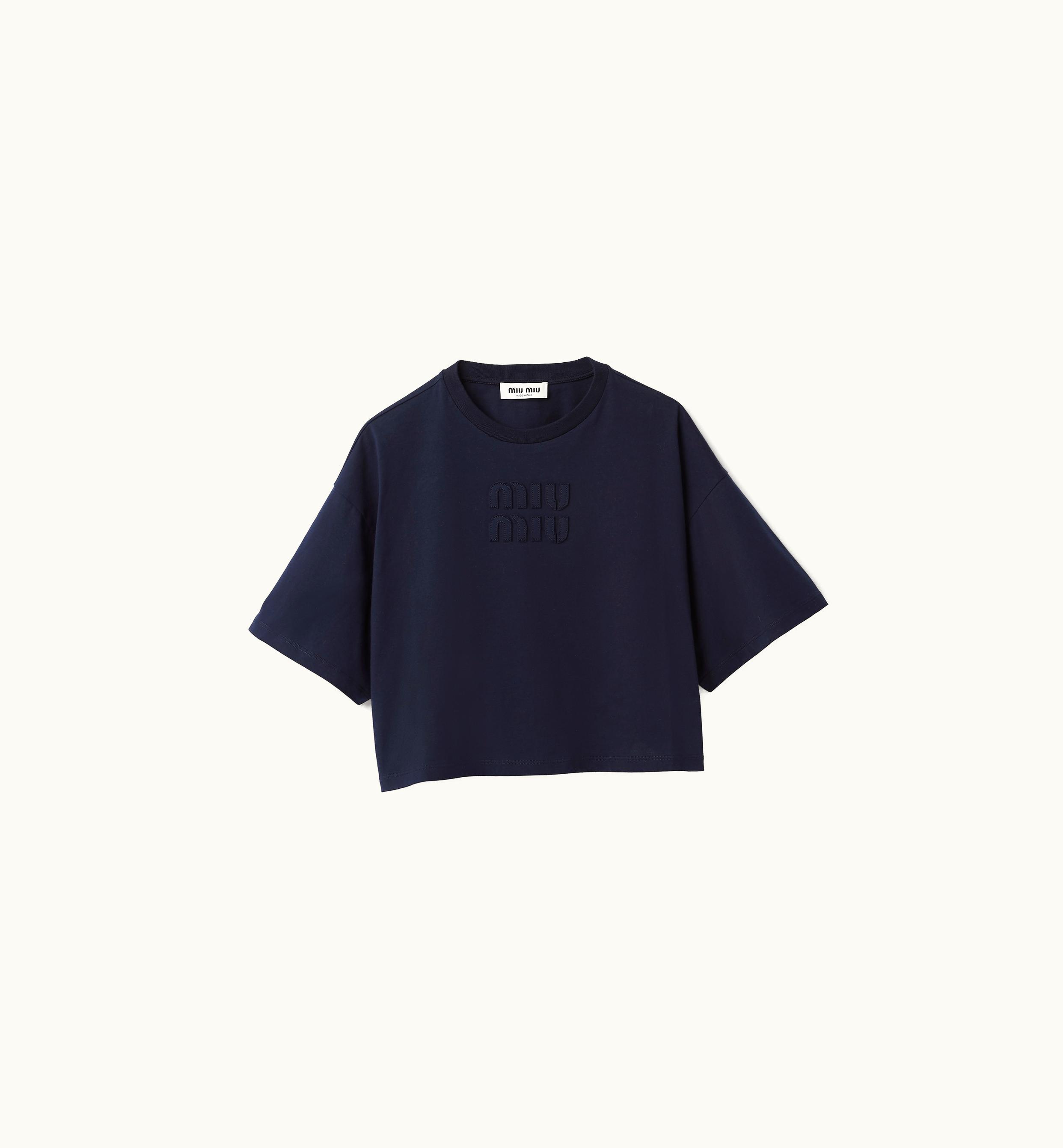 Miu Miu Miu Miu Cotton Jersey T-shirt With Embroidered Logo Navy