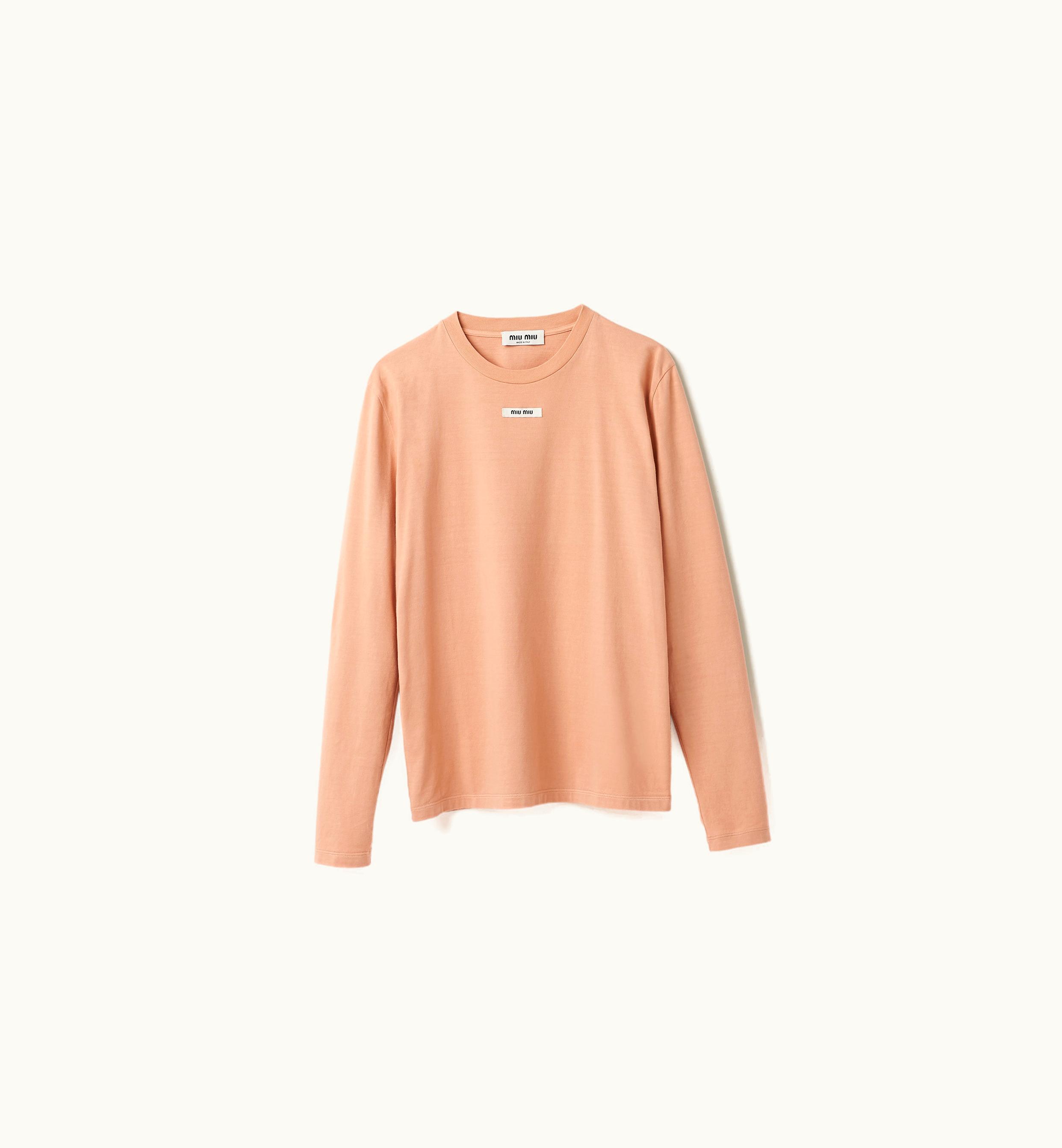 Miu Miu Miu Miu Logo Label Cotton T-shirt Straight Fit Powder Pink