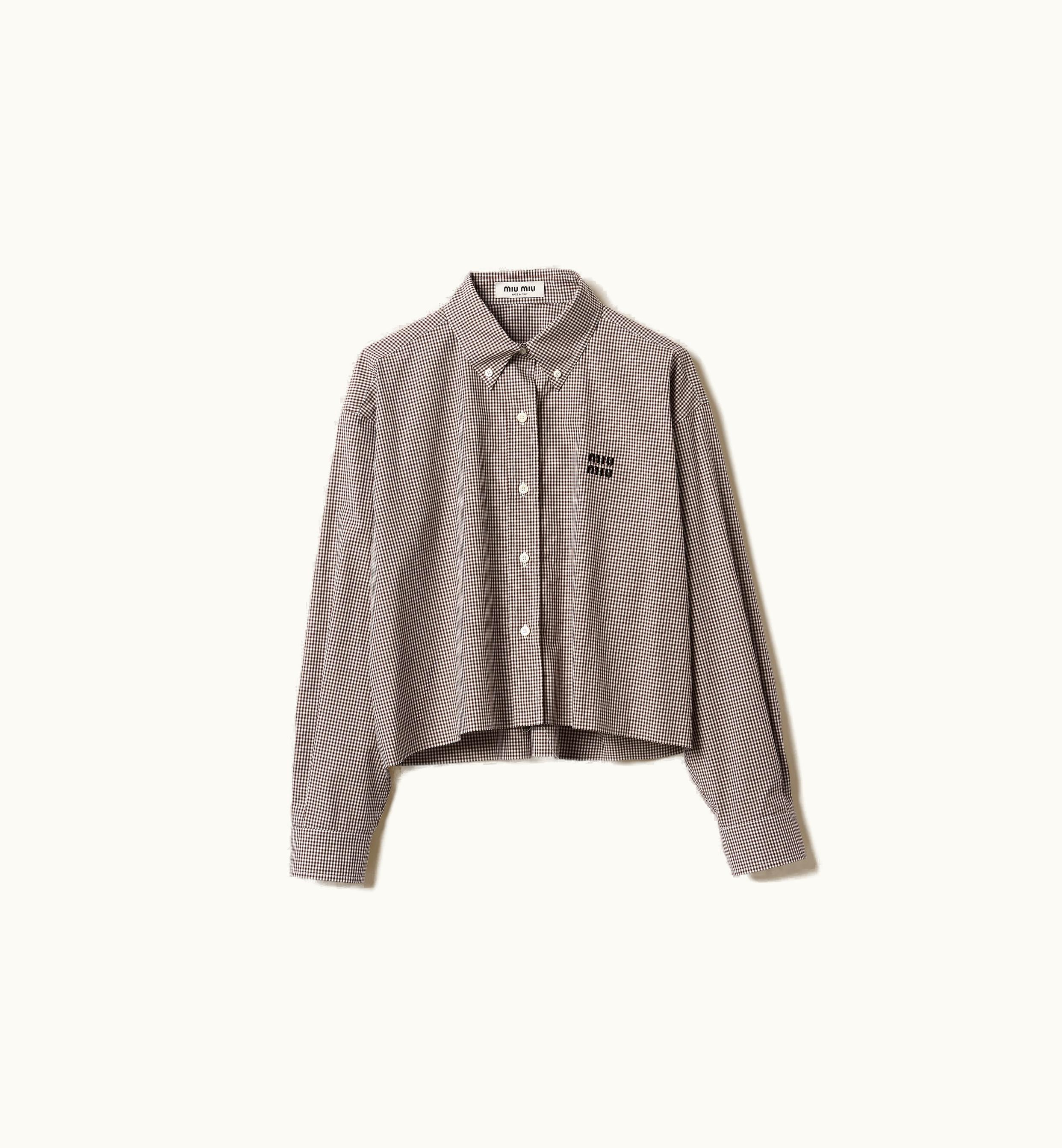 Miu Miu Miu Miu Gingham Check Poplin Shirt White / Cocoa Brown