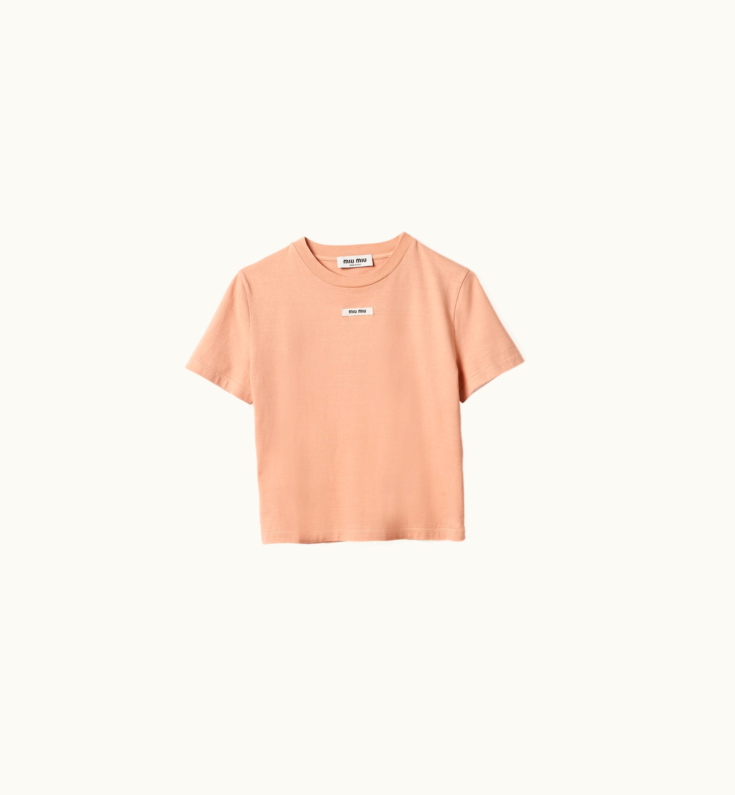 Miu Miu Miu Miu Logo Label Cropped Cotton Tee Powder Pink