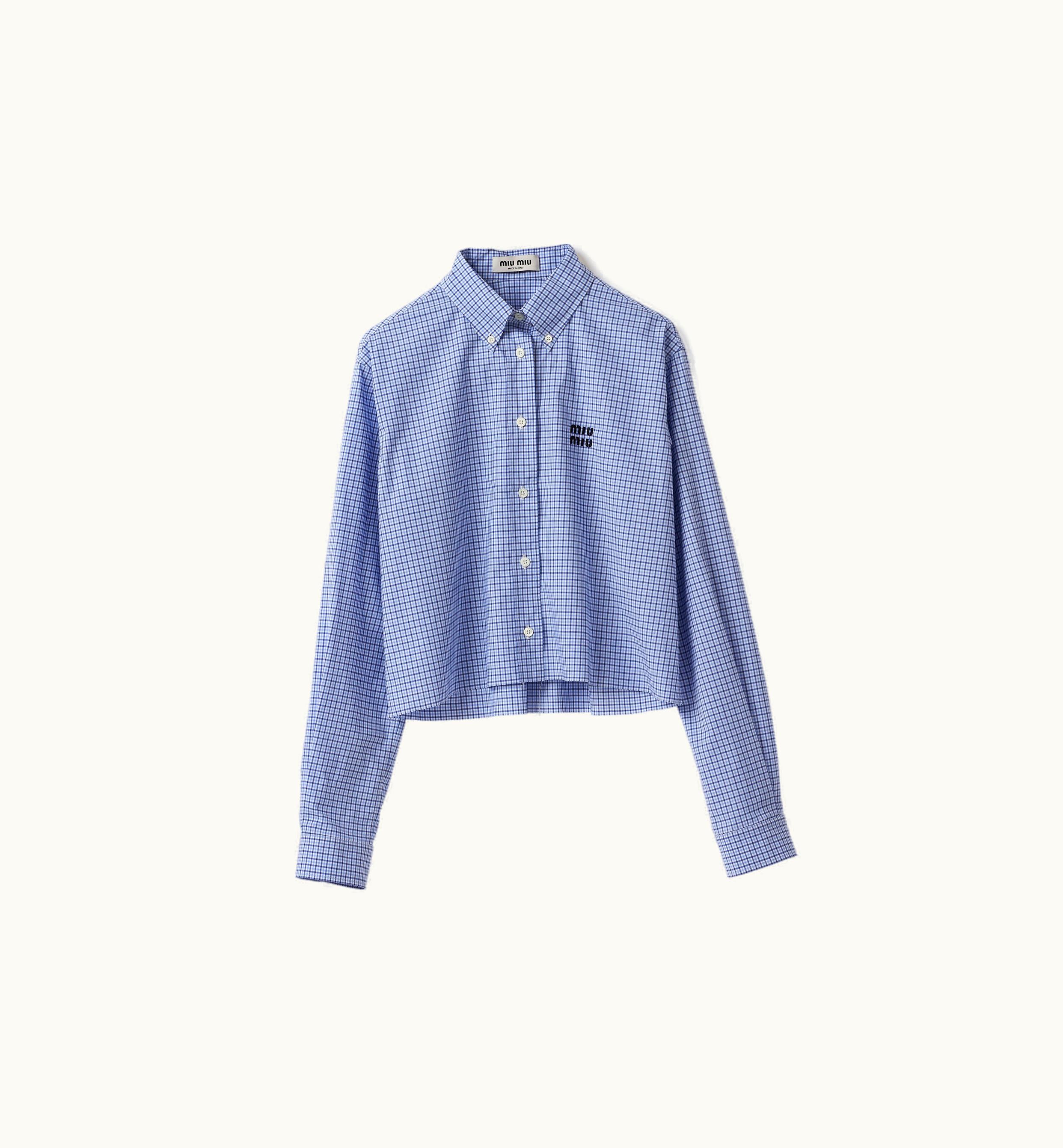 Miu Miu Miu Miu Checked Poplin Shirt Blue / Sky Blue
