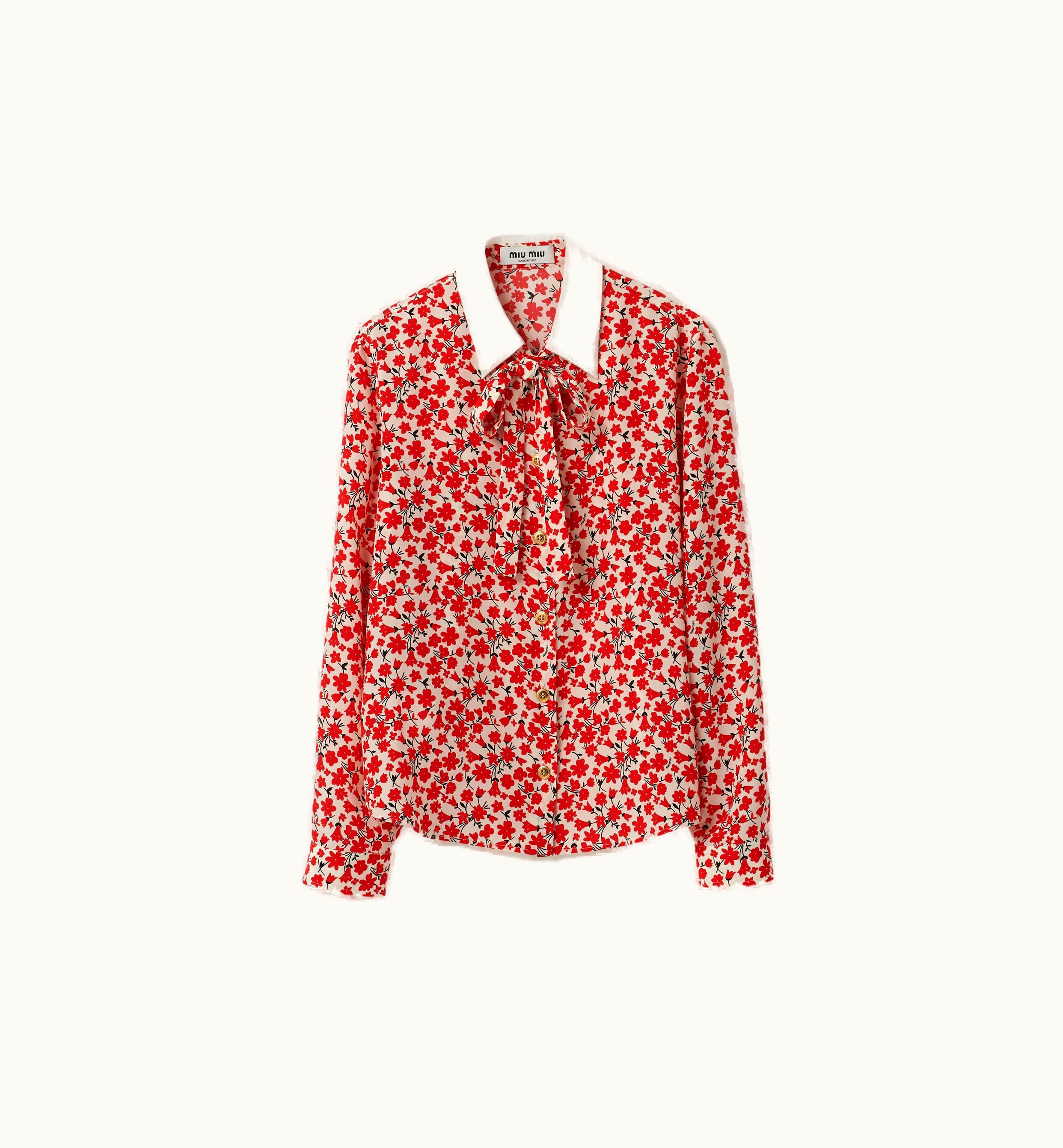 Miu Miu Miu Miu Floral Print Crepe De Chine Shirt Pomegranate Yellow / Red