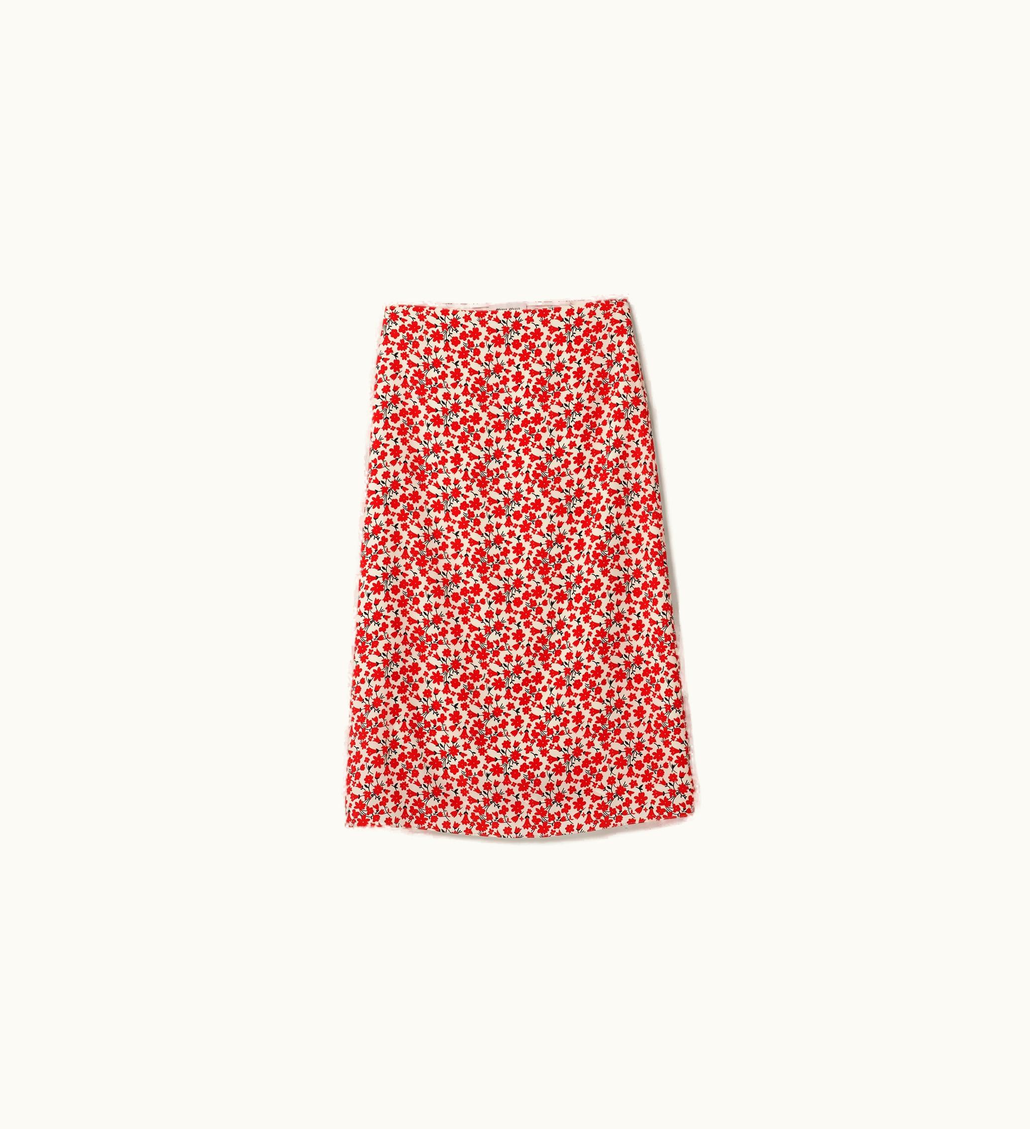 Miu Miu Miu Miu Floral Print Crepe De Chine Skirt Pomegranate Yellow / Red