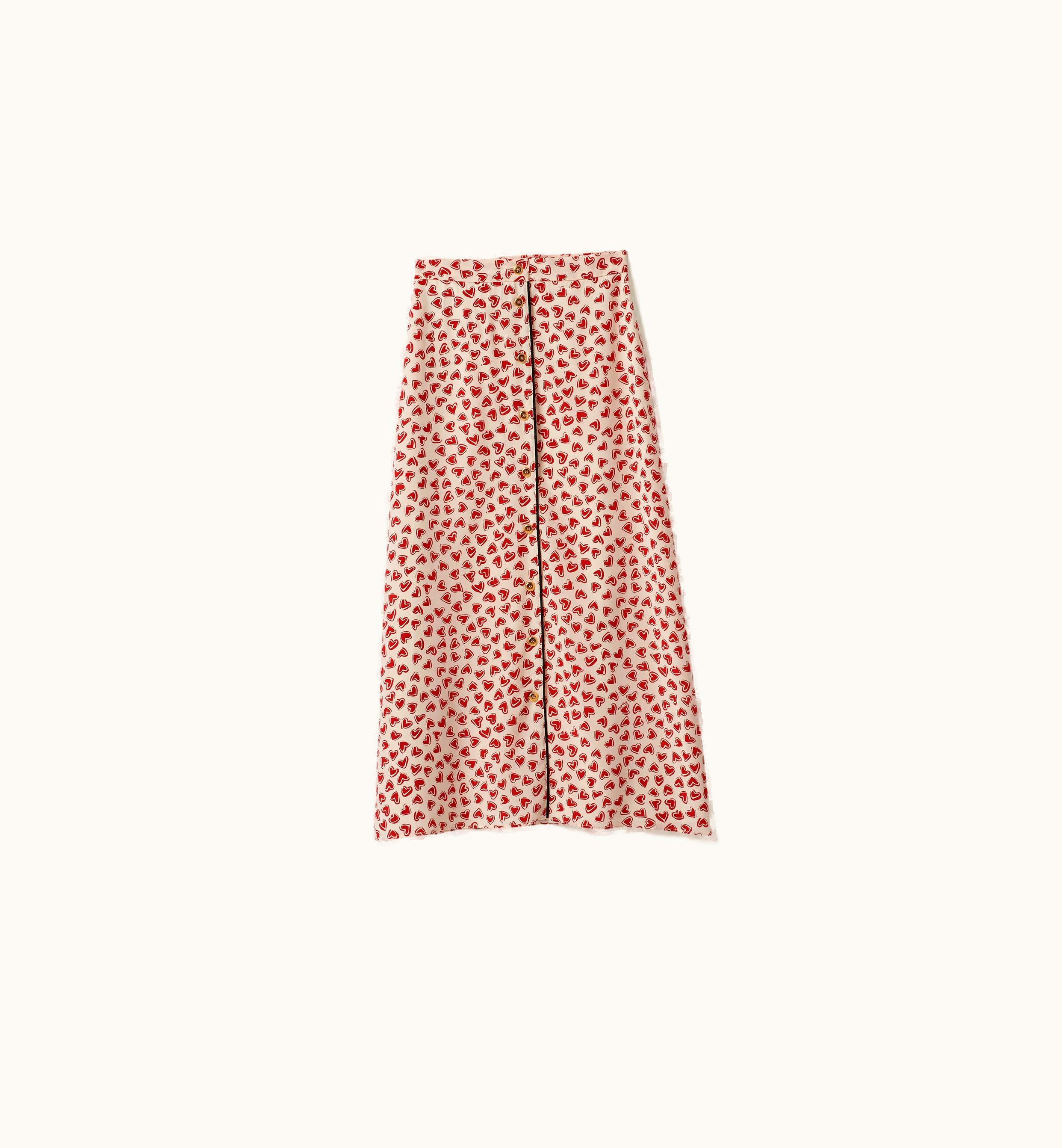 Miu Miu Miu Miu Heart Print Crepe De Chine Skirt Pomegranate Yellow / Red